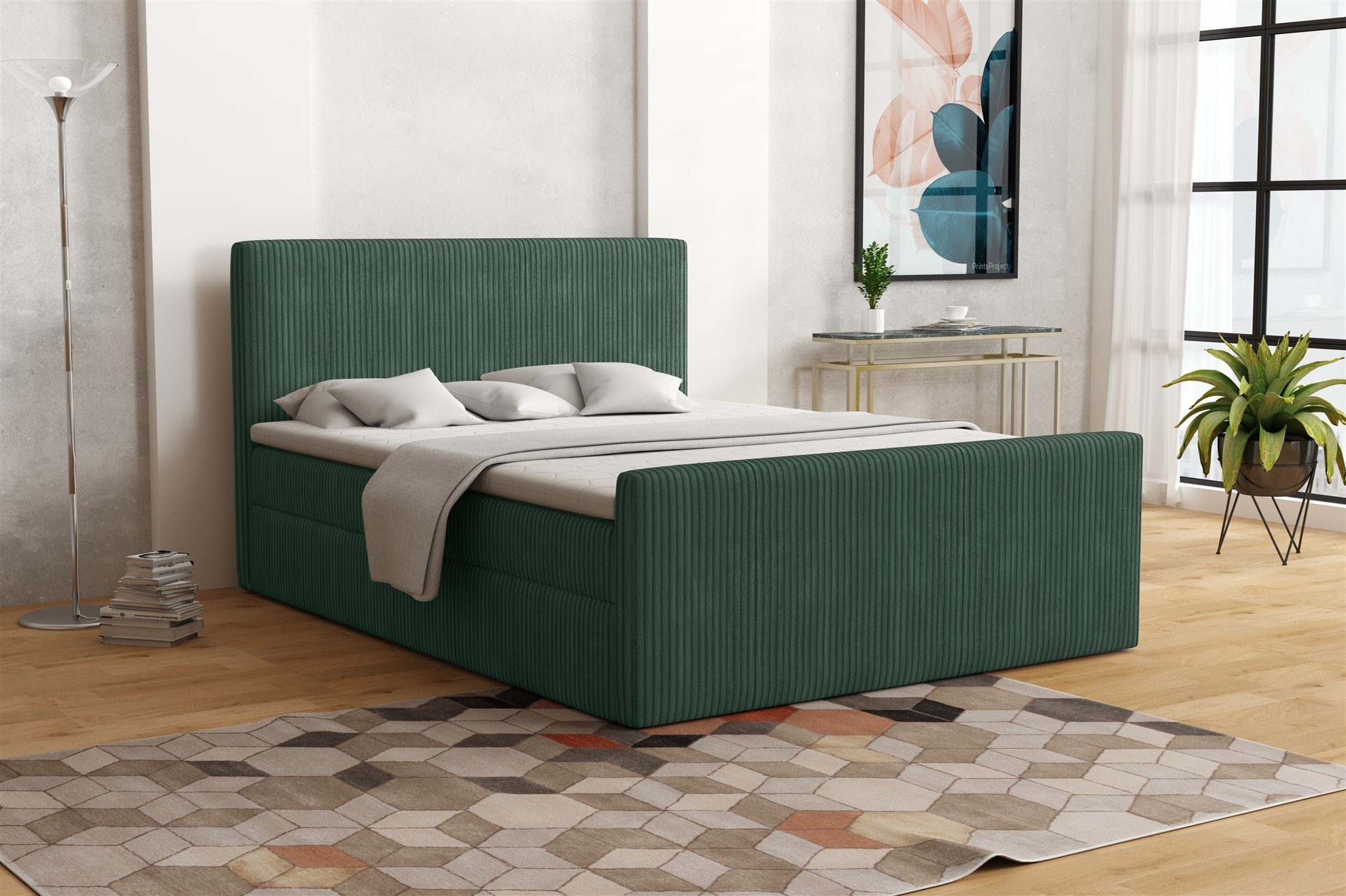 Fun Möbel Boxbett Schlafzimmerbett IKAROS in Stoff POSO (inkl. Bettkästen, inkl. Kaltschaumtopper), gepolstertes Fußteil
