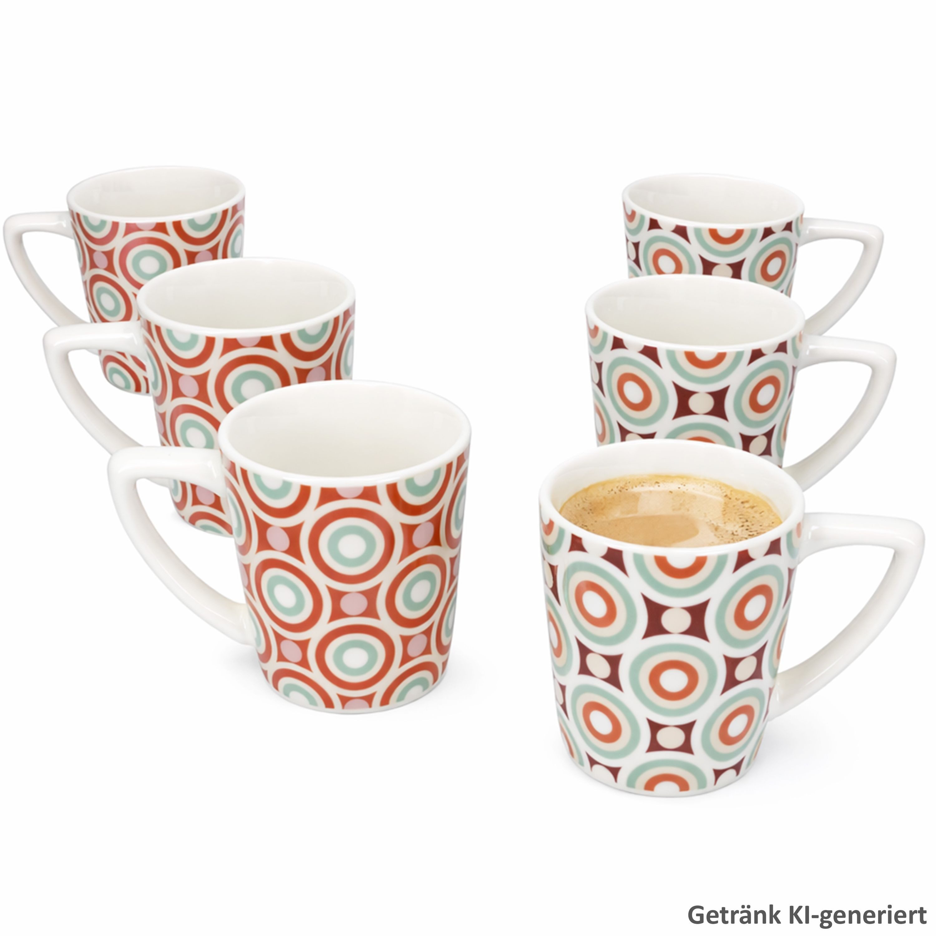 MamboCat Becher MamboCat Serena 6er Set Kaffeebecher 250ml Porzellan Retro Tee Tasse, Porzellan