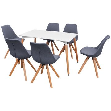 vidaXL Sitzgruppe 7-teilige Essgruppe Tisch Stühle Weiß und Hellgrau