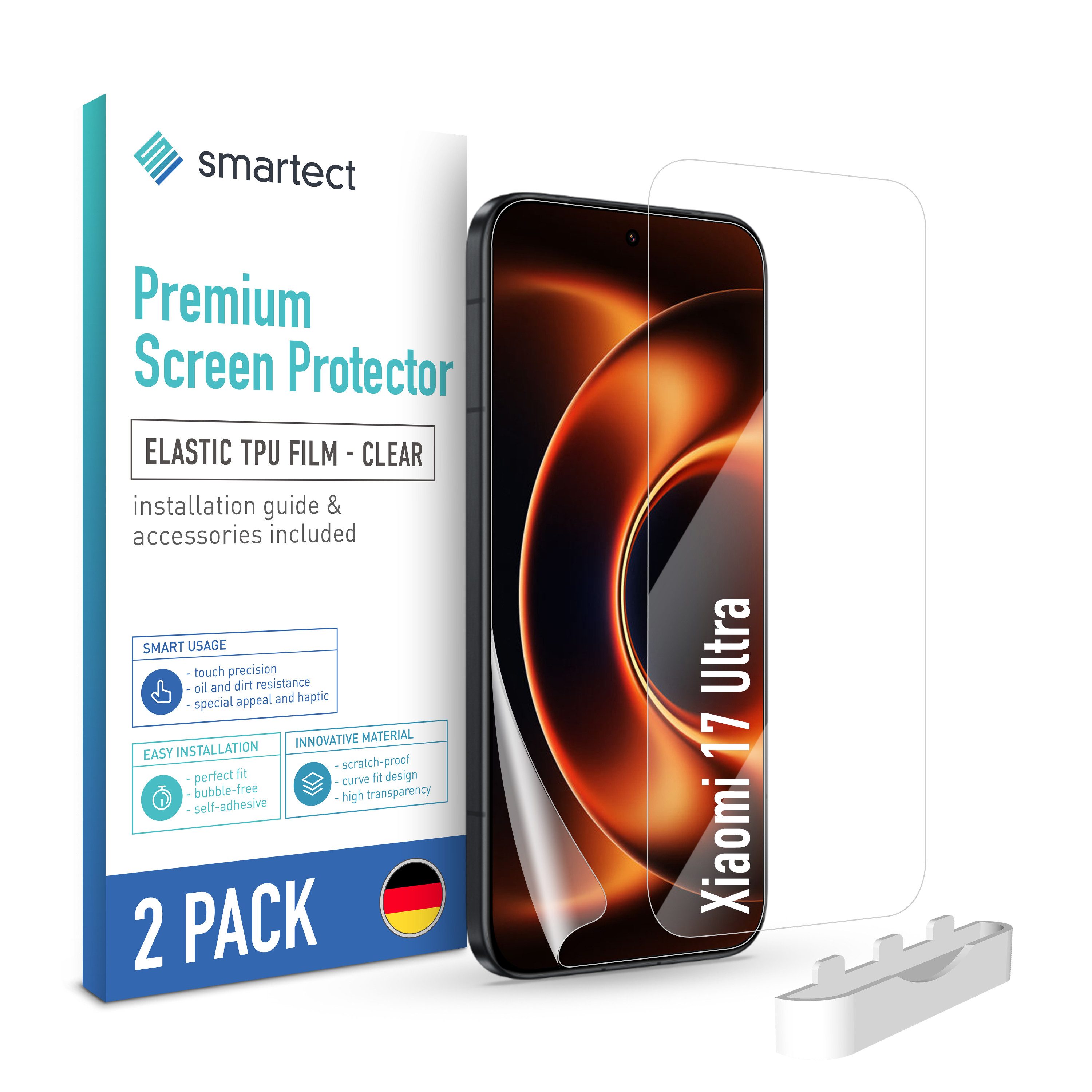 smartect Displayschutzfolie 2X TPU Schutzfolie Klar für Xiaomi 17 Ultra für Xiaomi 17 Ultra, Set, 2 Stück, Ultra-klar, Kratzfest, Blasenfrei, Oleophob, Fingerabdruck kompatibel