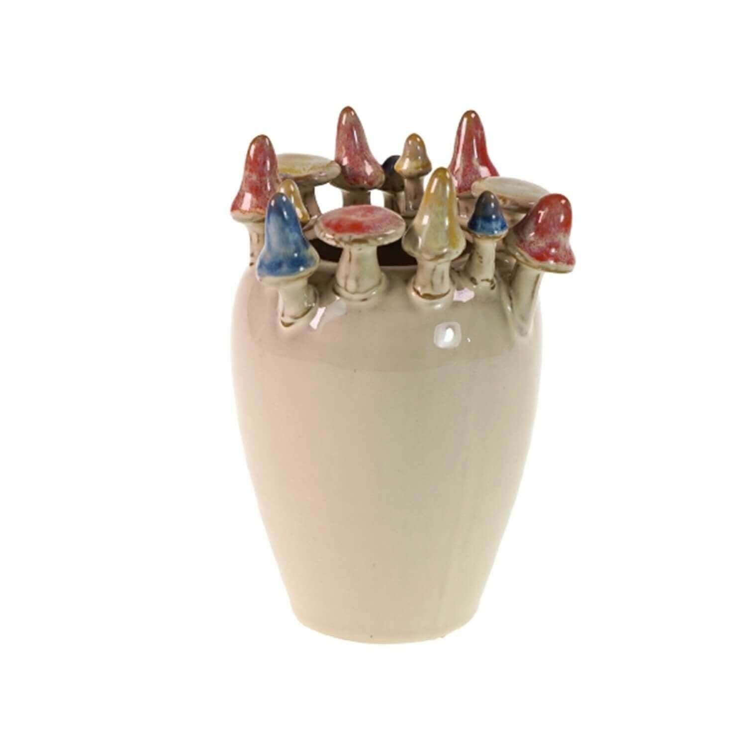 degawo Kugelvase Bezaubernde Vase "Pilze" aus Steingut in weiß Ø 11,5 H 20 cm (1x Vase)