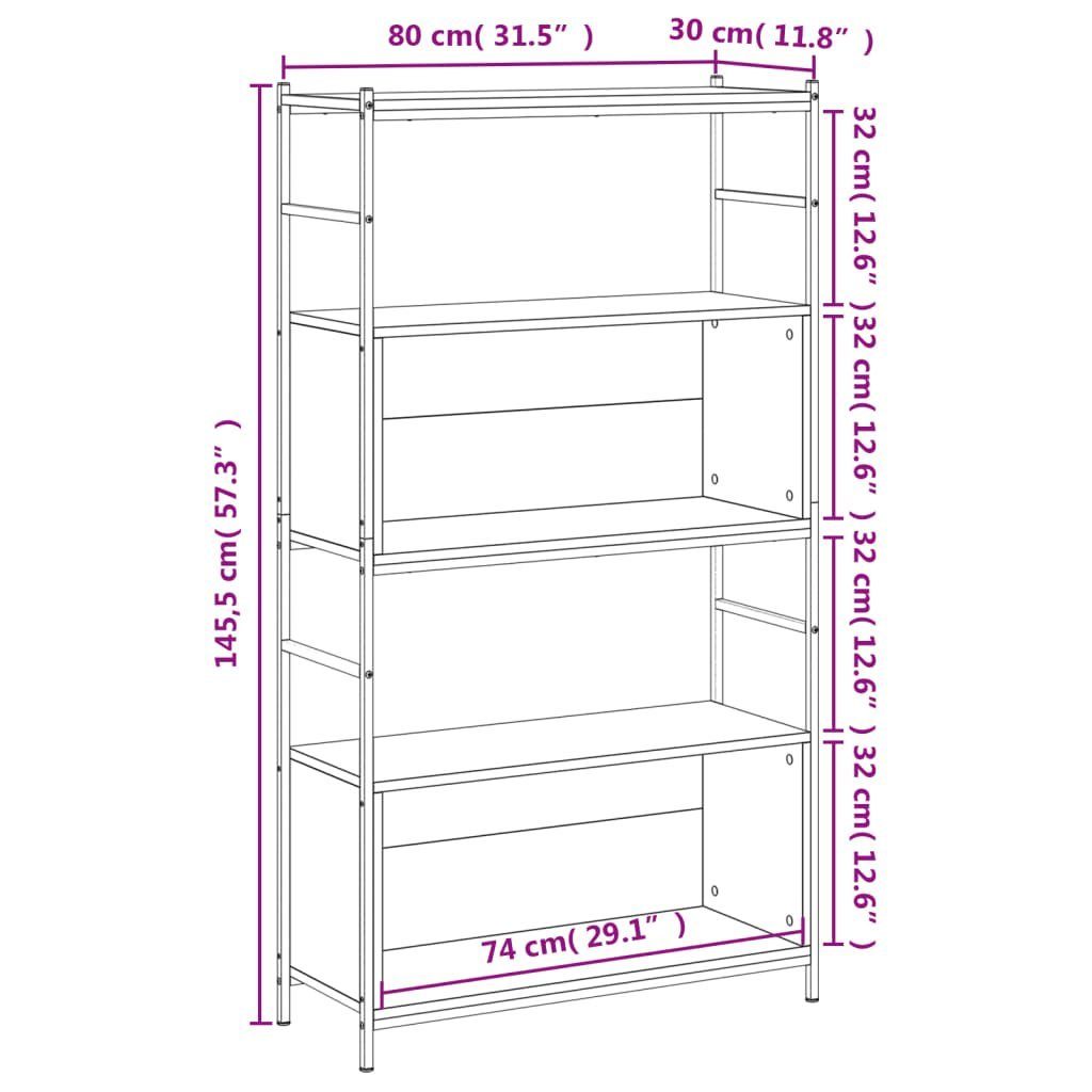 furnicato Bücherregal Sonoma-Eiche Holzwerkstoff und cm 80x30x145,5 Eisen