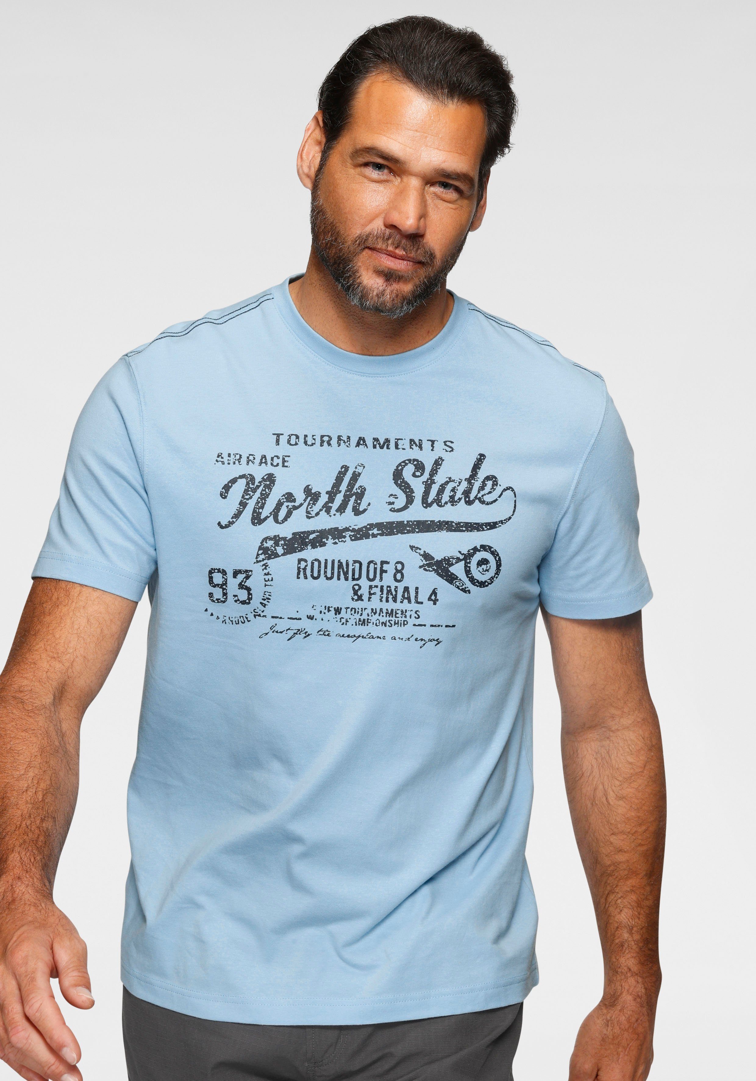 World Man's Brustprint T-Shirt mit hellblau