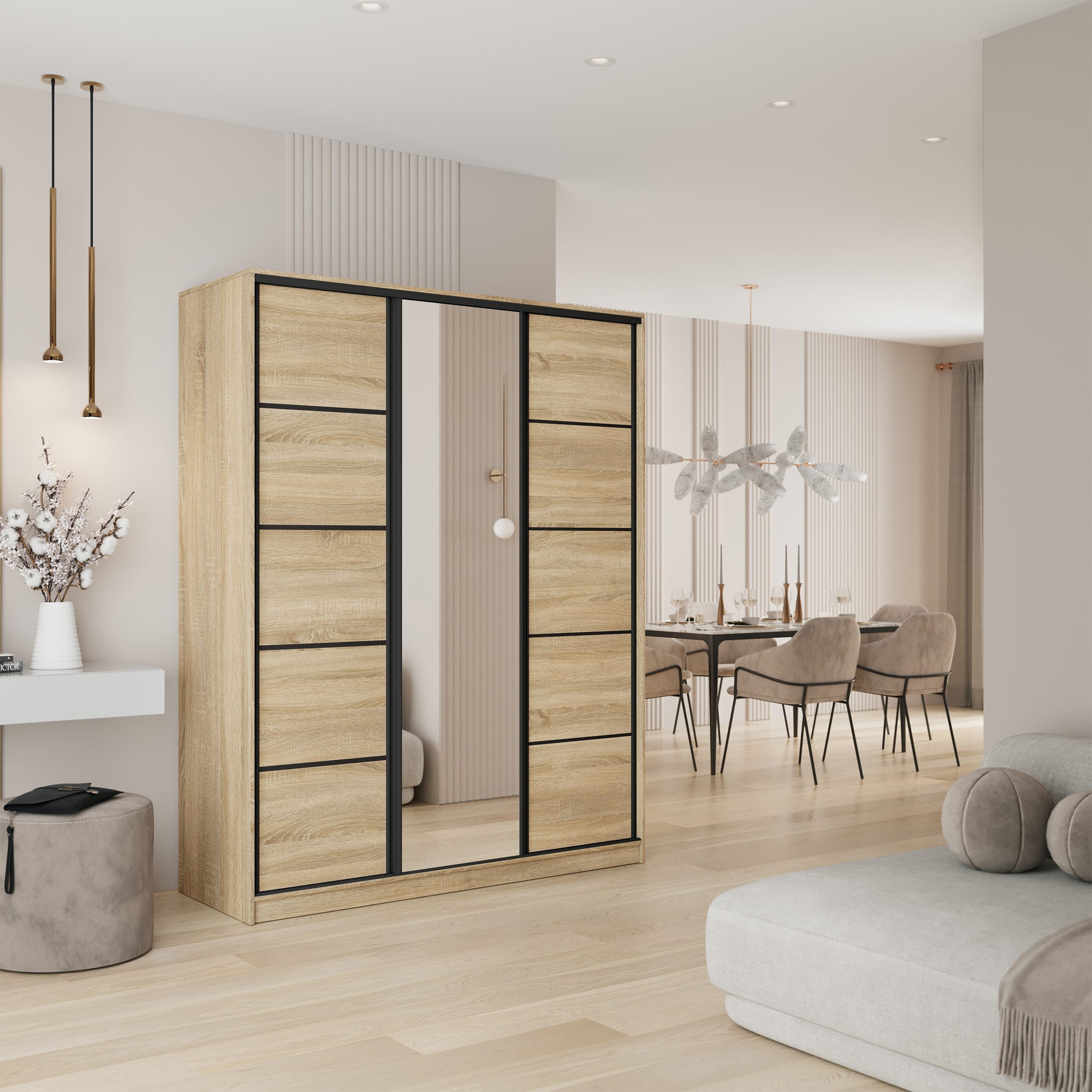 Masseno Schwebetürenschrank PINA Kleiderschrank mit Spiegel und Schubladen günstig online kaufen