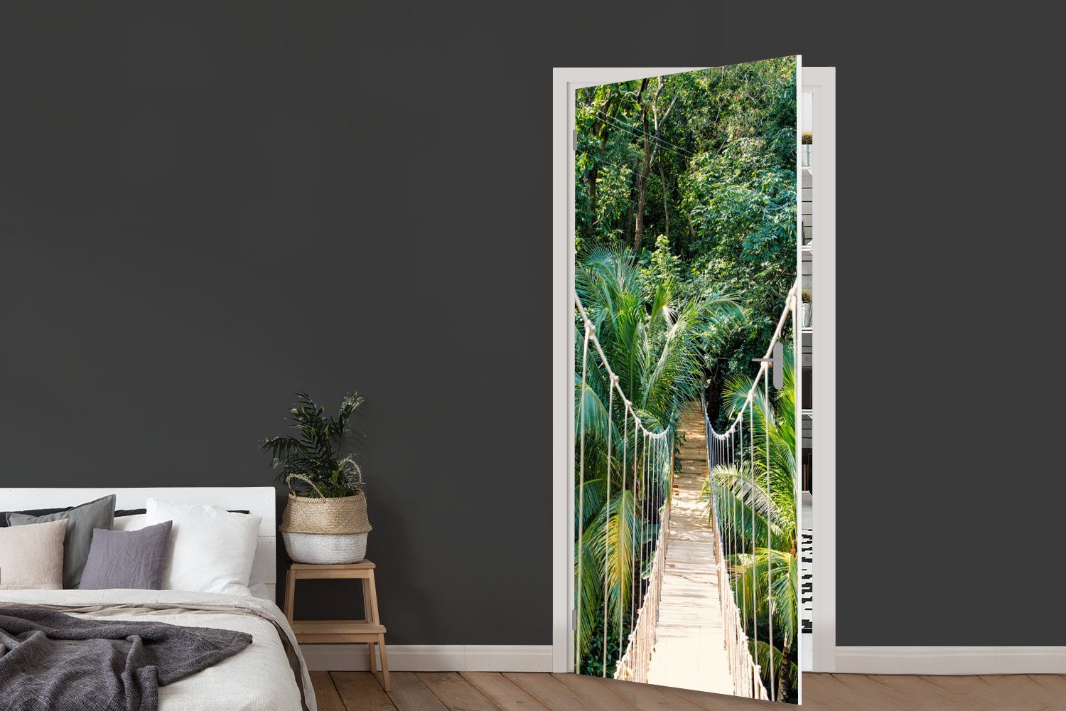 Brücke 75x205 Fototapete Dschungel - bedruckt, Türtapete St), - Palme (1 Matt, MuchoWow - Tür, Natur für Türaufkleber, cm - Pflanzen,