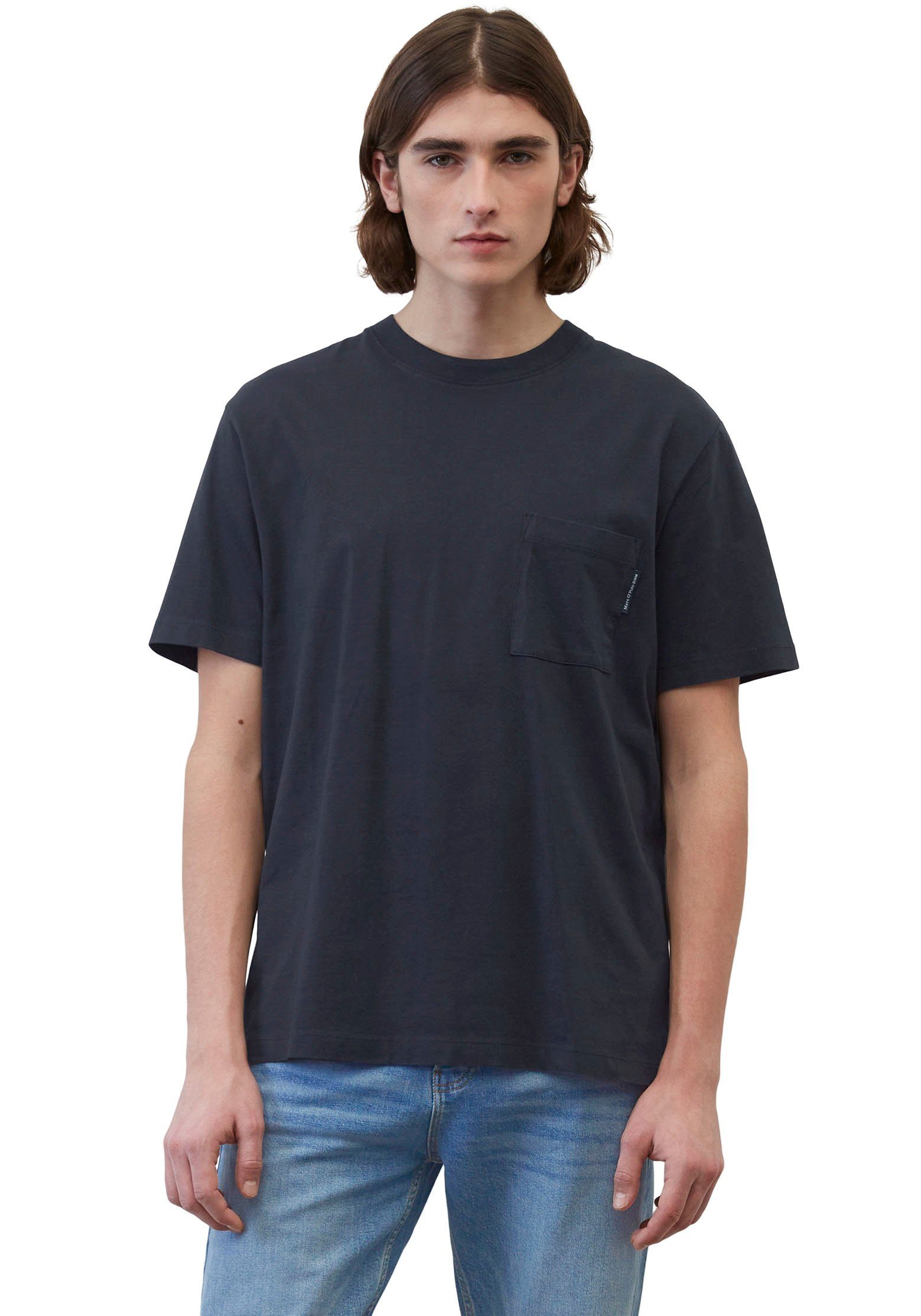 aufgesetzter T-Shirt Brusttasche Marc mit O'Polo dunkelblau DENIM