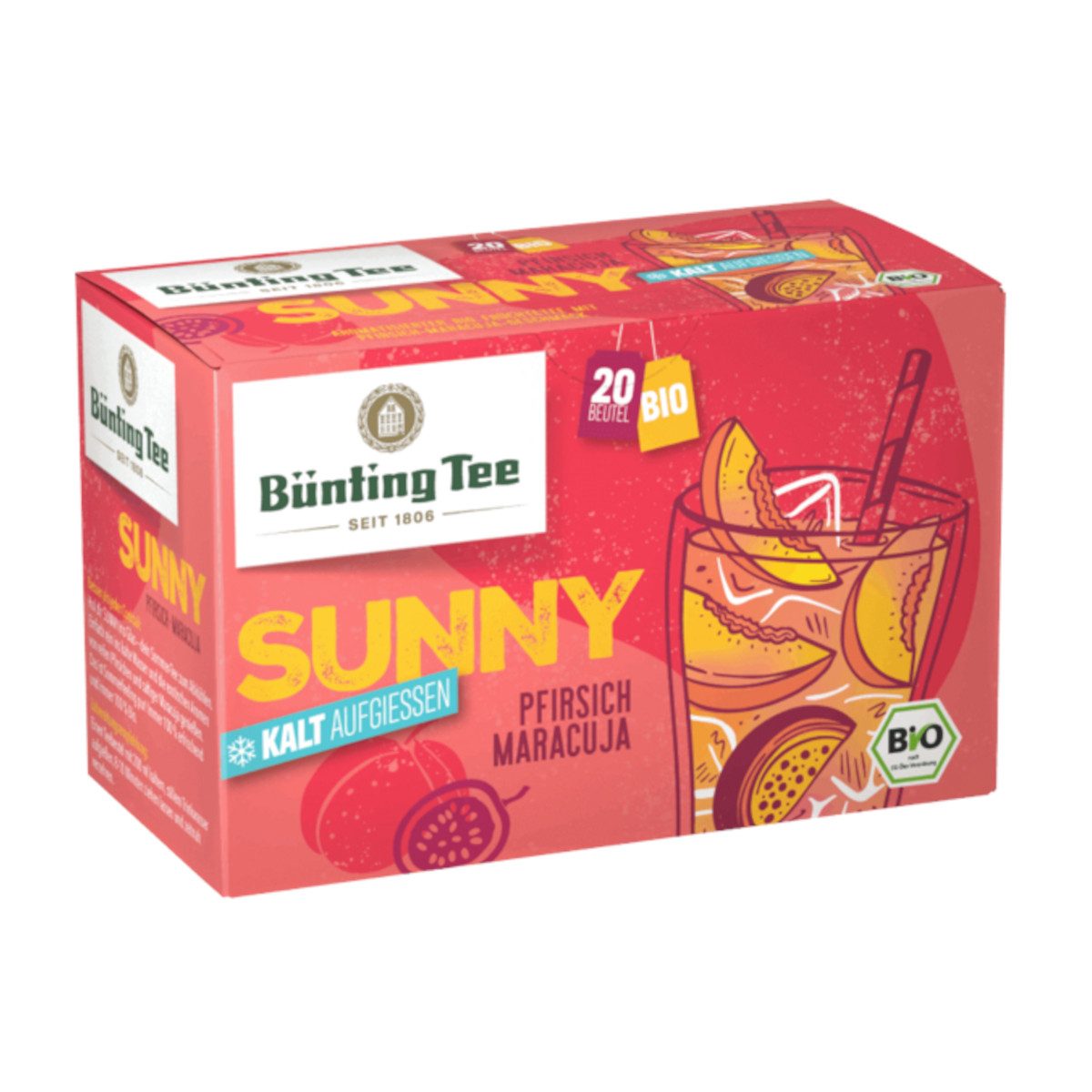 Bünting Tee Tee, Bünting Tee Bio Sunny Pfirsich-Maracuja fruchtig 20x2,5g Packung 50g