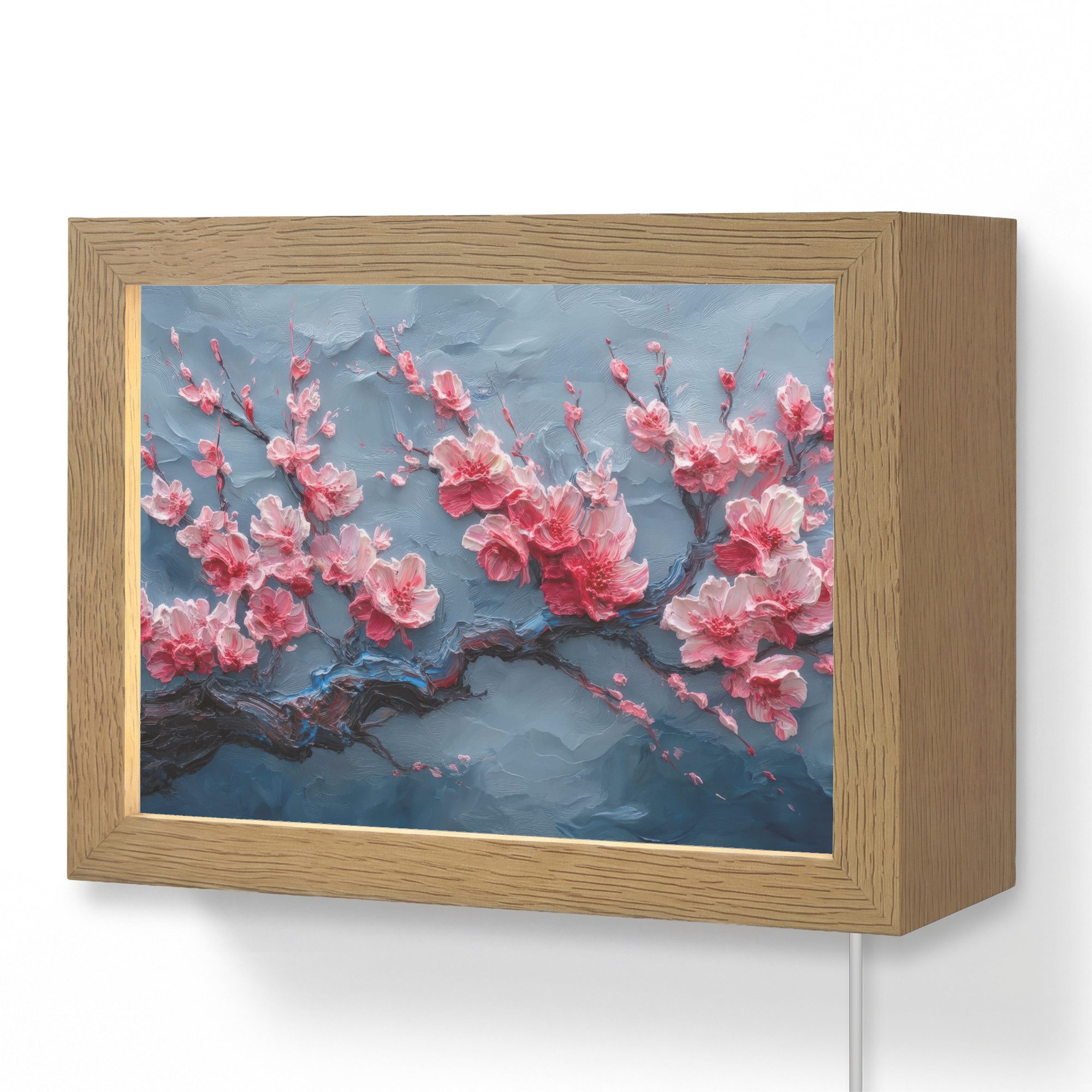 OnlyWow Wandleuchte Lightbox Blüte - Blume - Rosa - Zweig, Dimmbar, Farbwechsel, LED, Warmweiß, Kaltweiß, Neutralweiß Einstellbar, Wandlampe Innen, Dimmbar, mit Kabel, LED, Modern, Flur