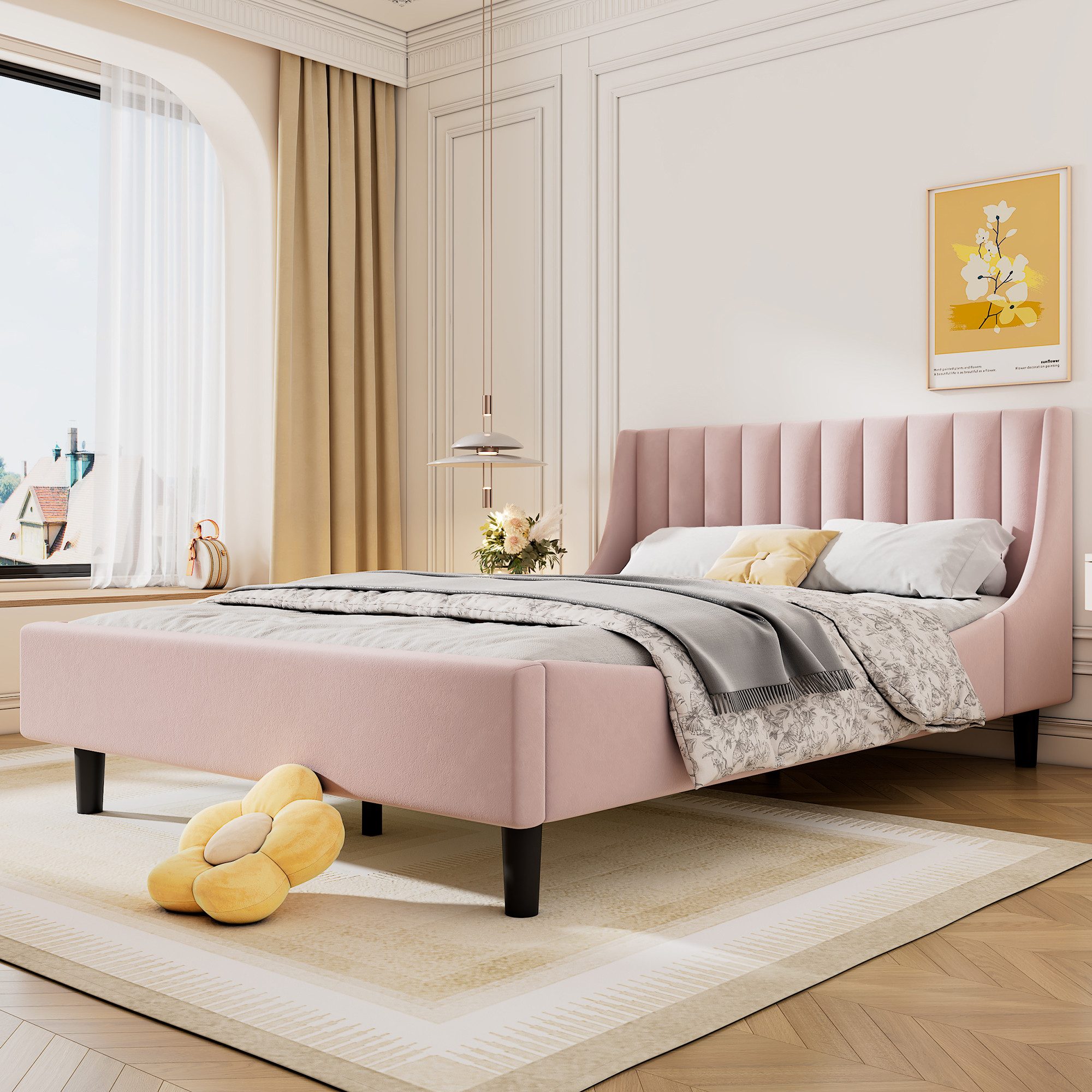 Flieks Polsterbett, Doppelbett 140x200cm mit Vertikale Streifen am Kopfteil günstig online kaufen