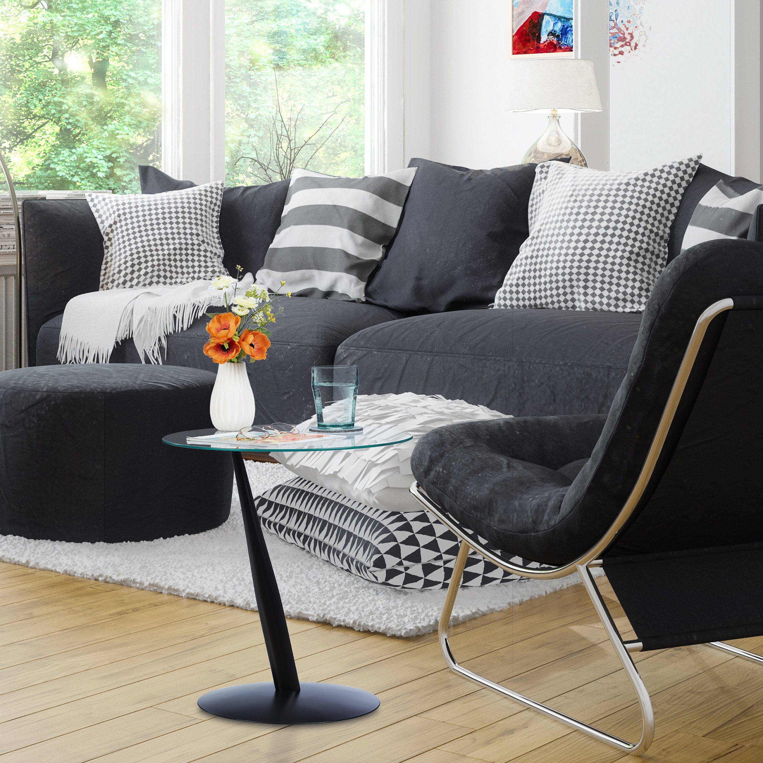 relaxdays Beistelltisch Schwarzer Beistelltisch aus Glas günstig online kaufen