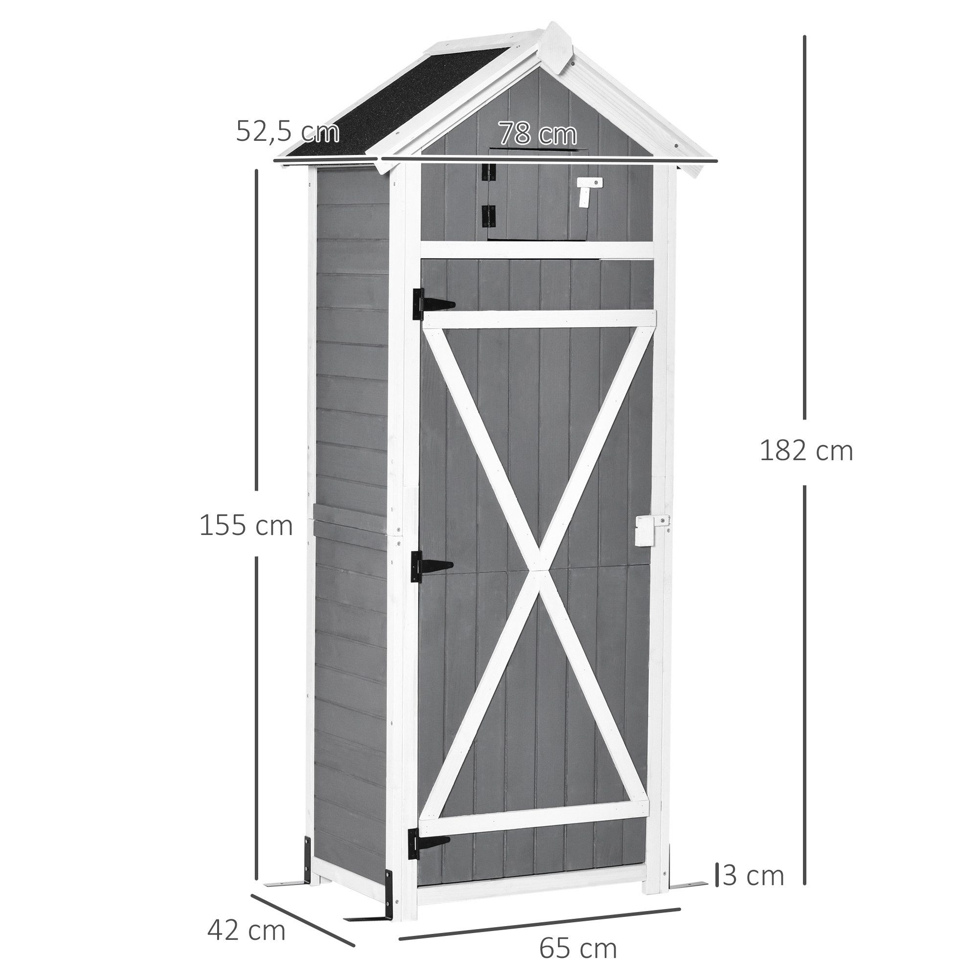 Outsunny Gerätehaus mit Tür, Dach, Gartenlagerschrank mit Hacken, BxT: 78x52.5 cm, (Geräteschuppen, 1 St., Gartenschrank), für Garten, Dunkelgrau