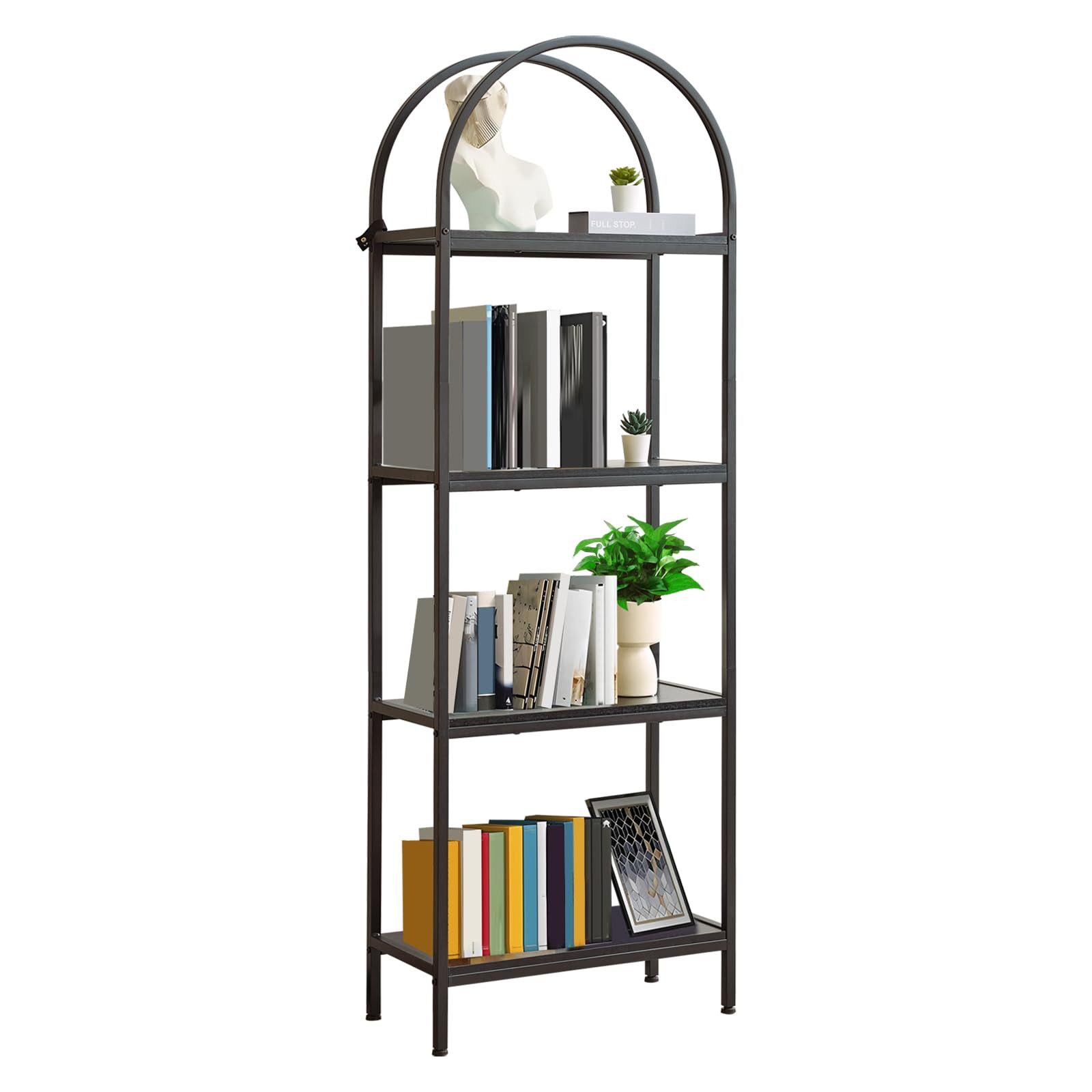 GarveeMore Bücherregal Bogenbuch Regal 4 Tier Display Racks für Schlafzimmer Wohnzimmer