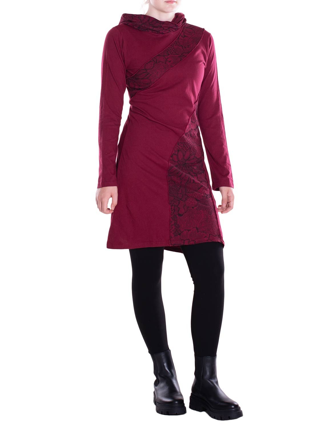 Vishes Tunikakleid Damen Spitzen-Kleid Blumen-kleid Lang-arm Rundhals Kapuzenkleid Hippie, Ethno, Alternative Bekleidung