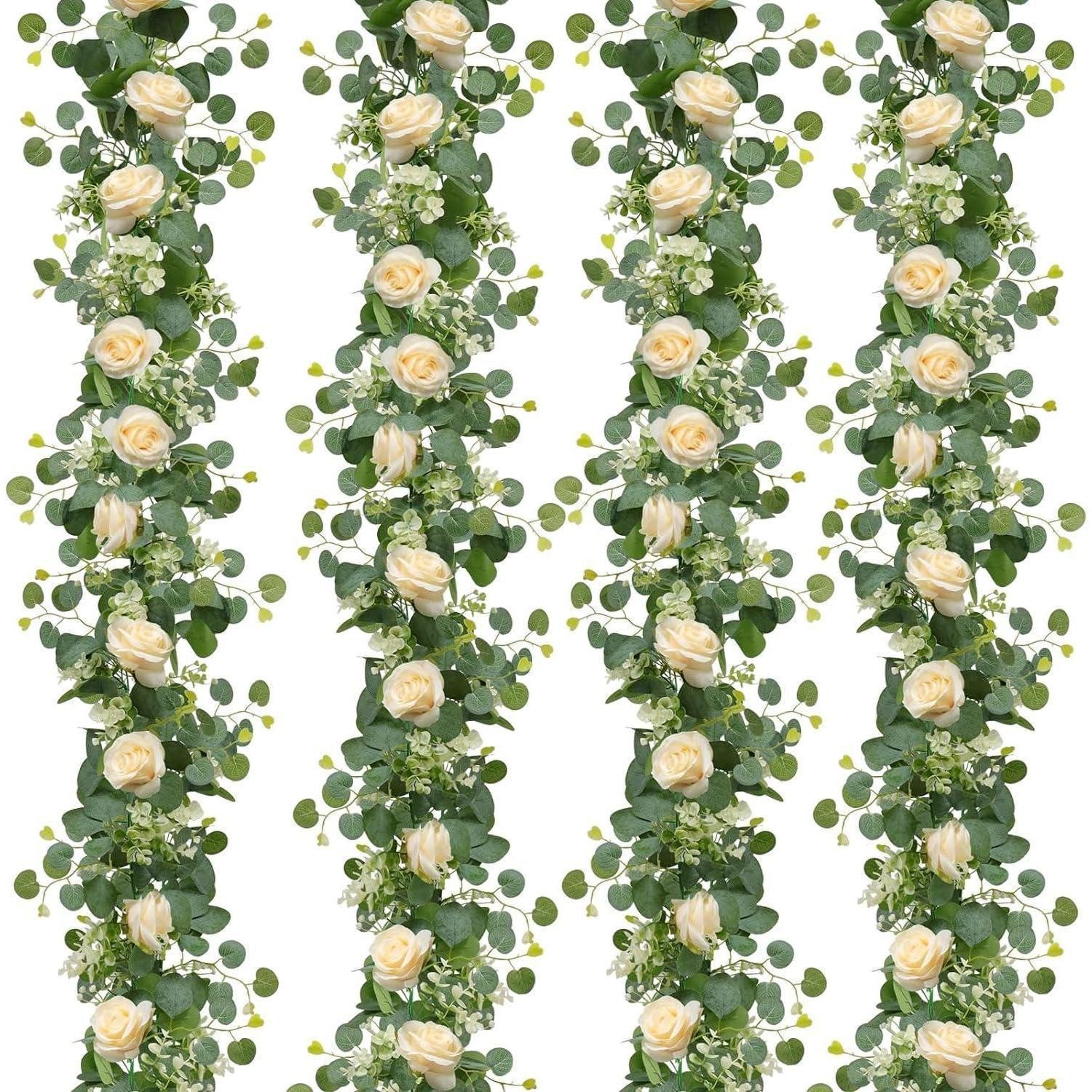 Kunstgirlande Künstliche Blumengirlande Champagner Eukalyptus 4 Stück 180cm, LuxusKollektion