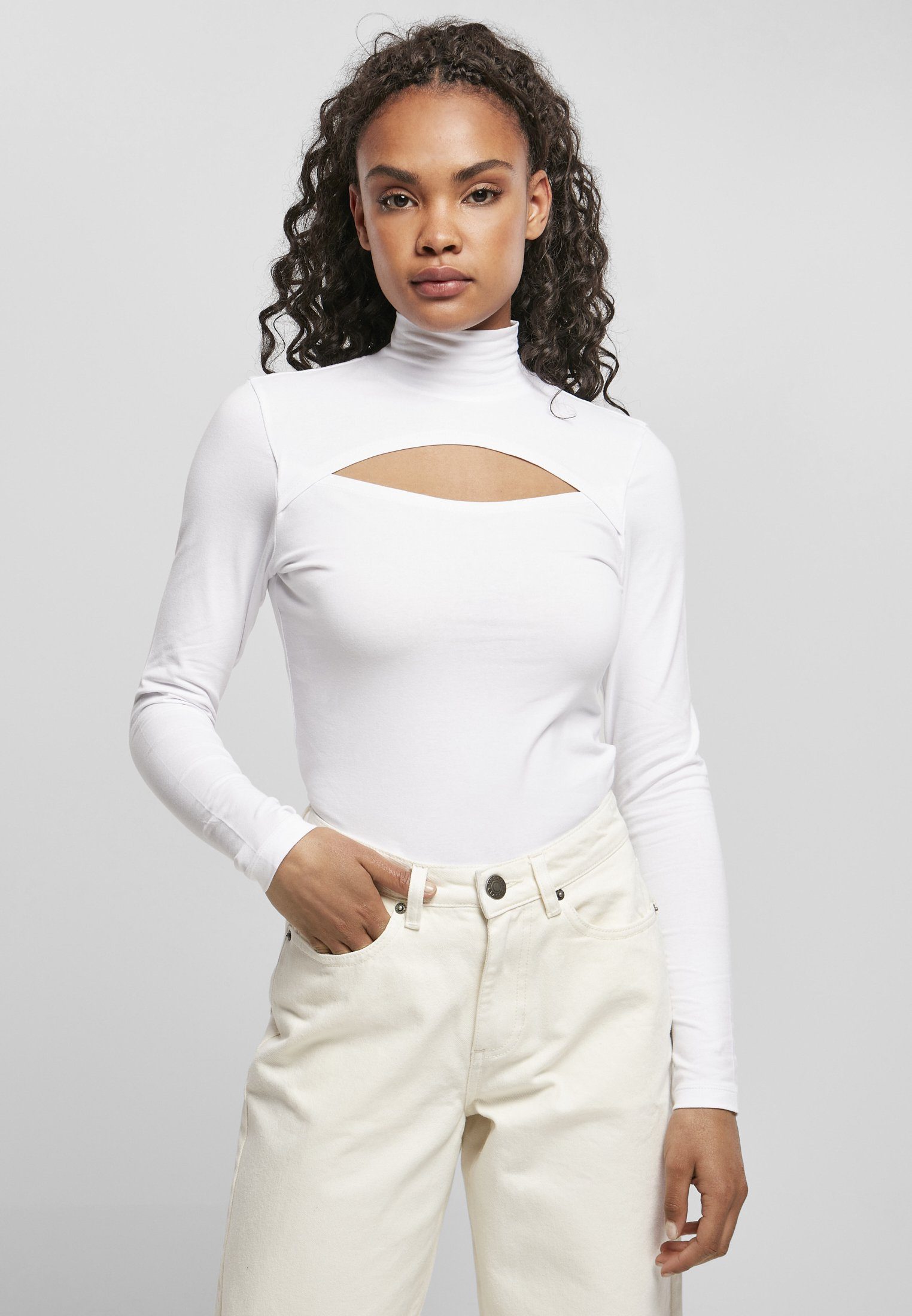 Verkaufsumsatz CLASSICS Ladies (1-tlg) Langarmshirt Turtleneck white URBAN Damen Longsleeve Cut-Out