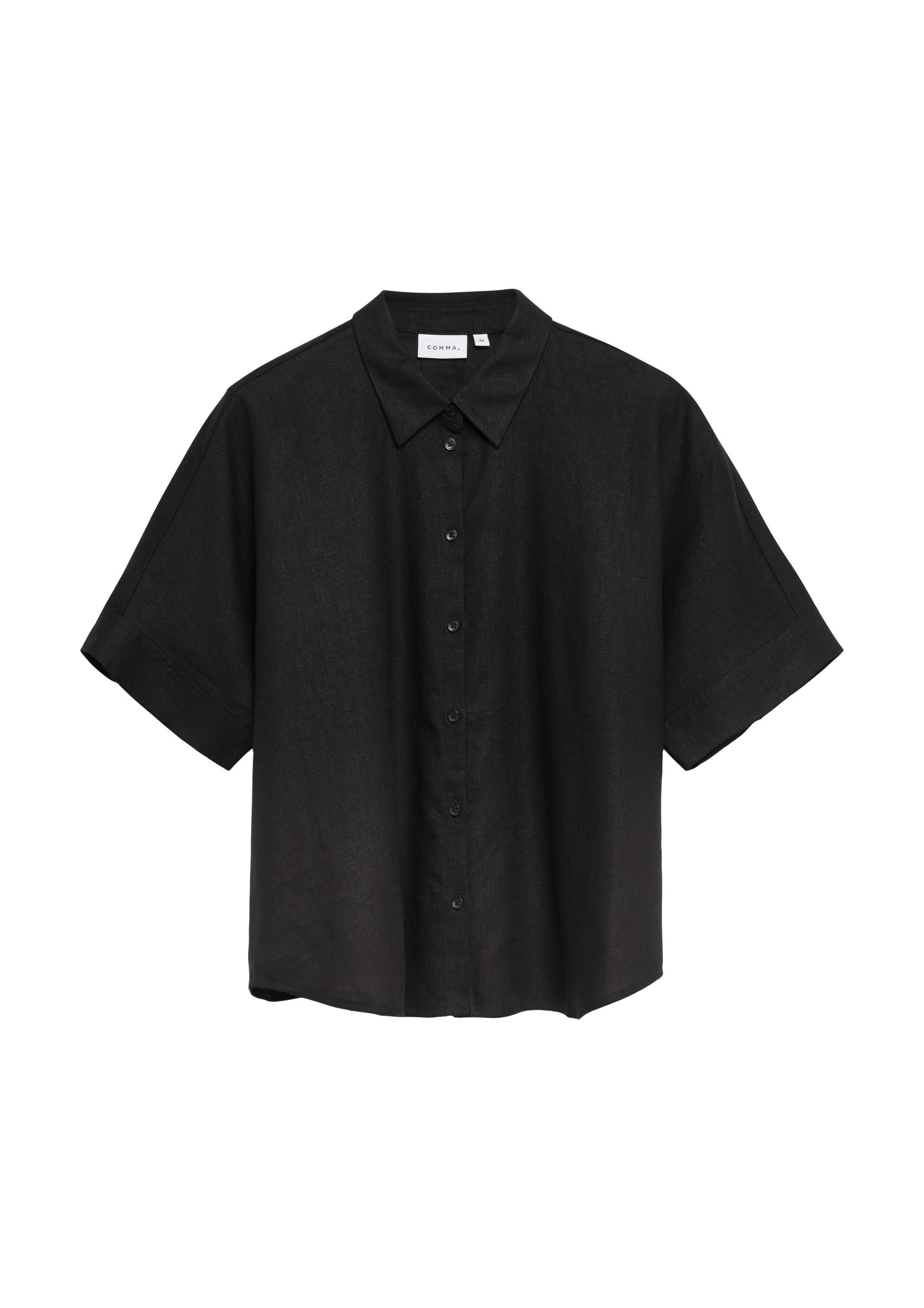 comma Kurzarmbluse Bluse Oversized Kurzarmhemdbluse aus Leinenmix