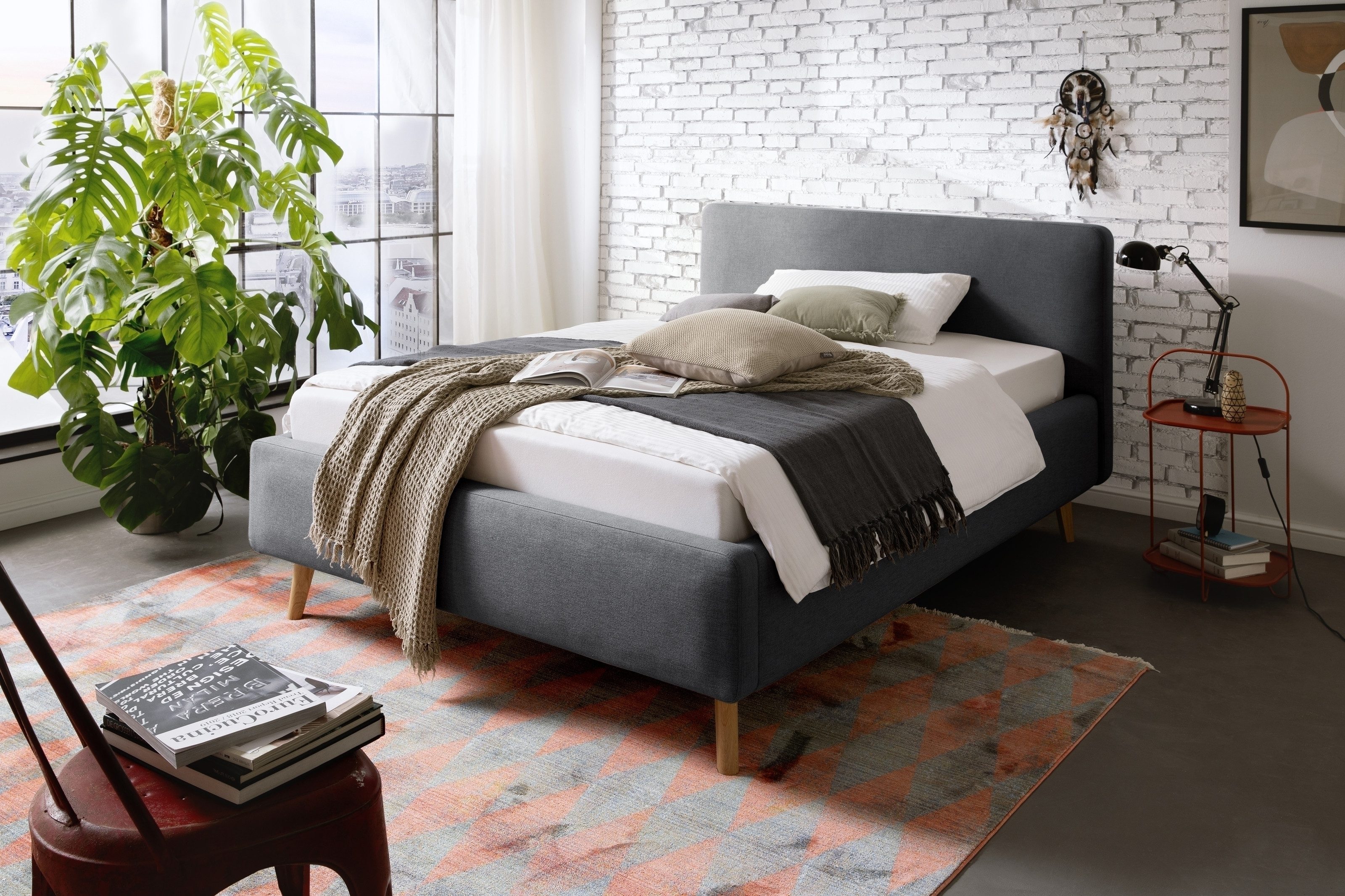 freiraum Polsterbett Mattis, Liegefläche 120x200cm, anthrazit, Stellmaß: 141x105x218cm (BxHxT)