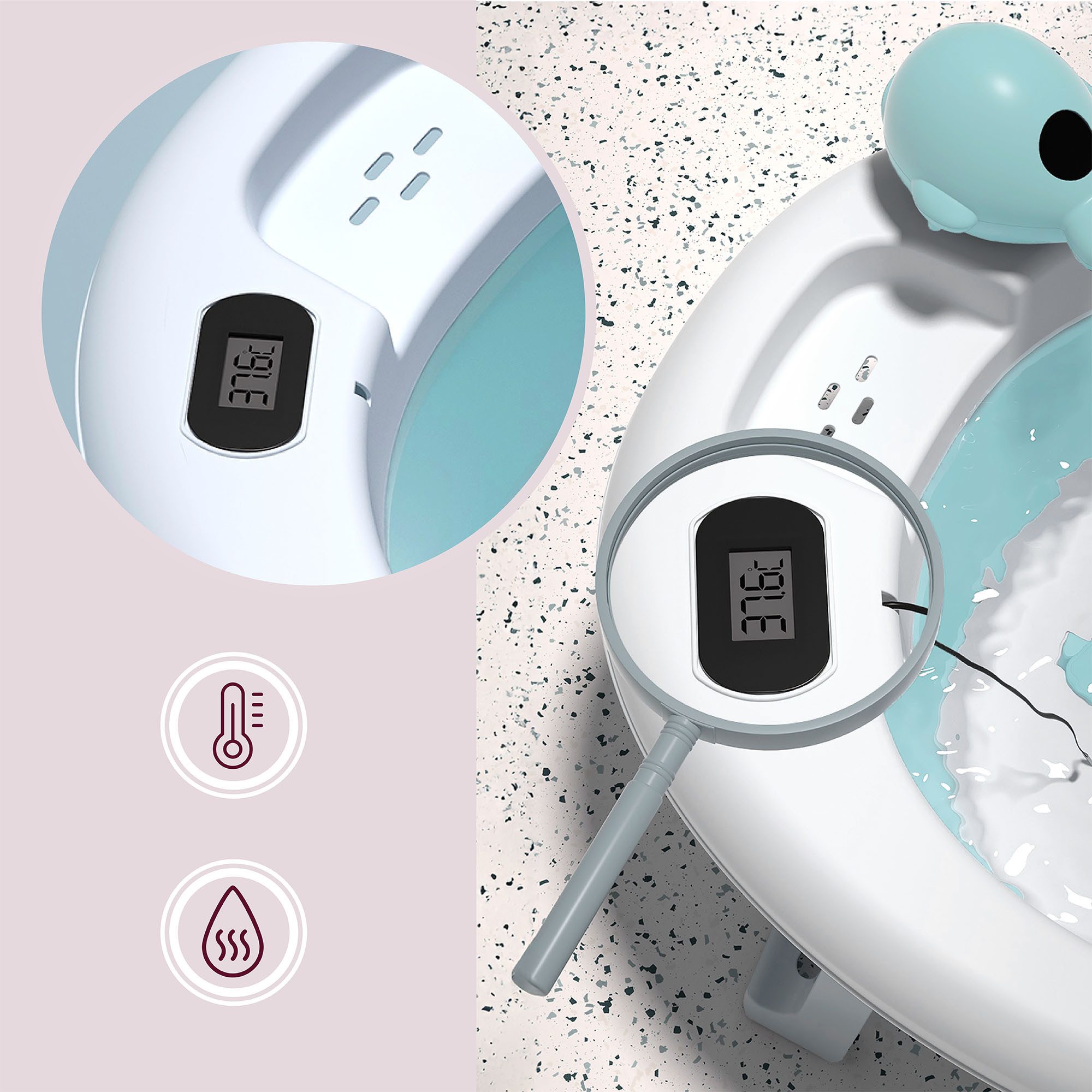 Moby-System Babybadewanne Faltbare Babywanne mit Thermometer und Ständer - Mint