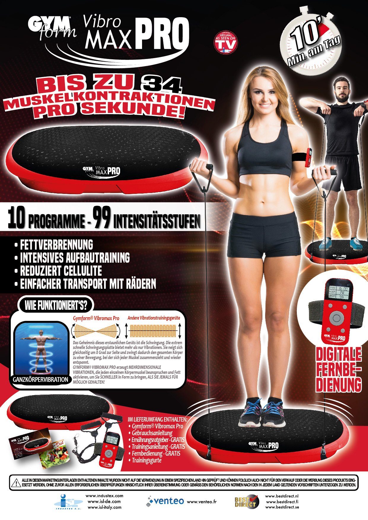 Gymform® Vibrationsplatte VibroMax PRO tlg), Trainingsbänder 99 inkl. W, Programme, und Trainingsplatte, Fernbedienung (4 200,00 10 Intensitätsstufen