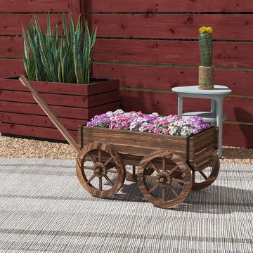 Outsunny Blumenkasten Pflanzenwagen mit Griff (Pflanzenkasten, 1 St., Blumenständer), für Garten, Terrasse, bis 30 kg belastbar, Verkohlt, 120 x 41 x 54 cm