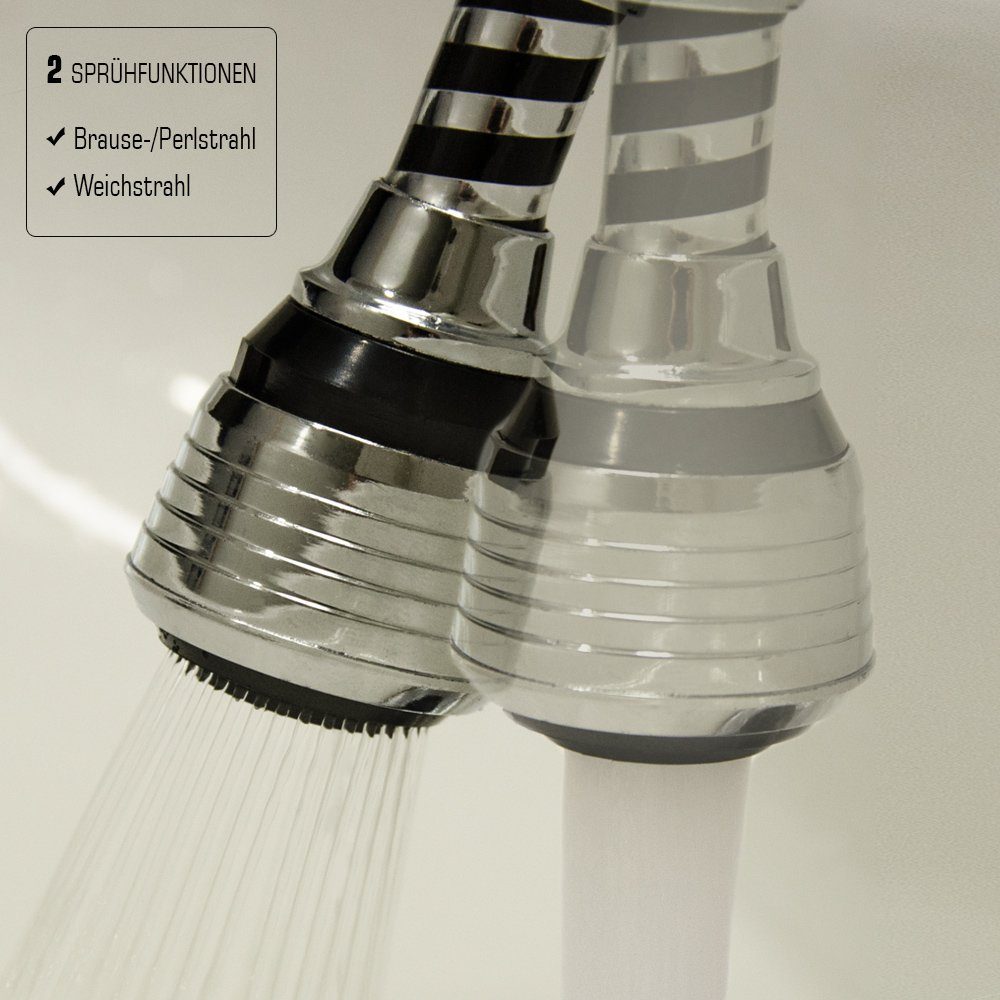 Thumbnail - eyepower Strahlregler 12 cm Wasserhahnaufsatz mit Brausefunktion - 360 Grad Perlator, Wasserhahn Brause - Durchflussbegr...