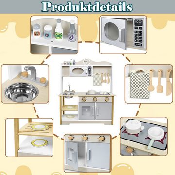 AUFUN Spielküche Kinderküche, Holzküche mit Küchengeräten Holz, Holz