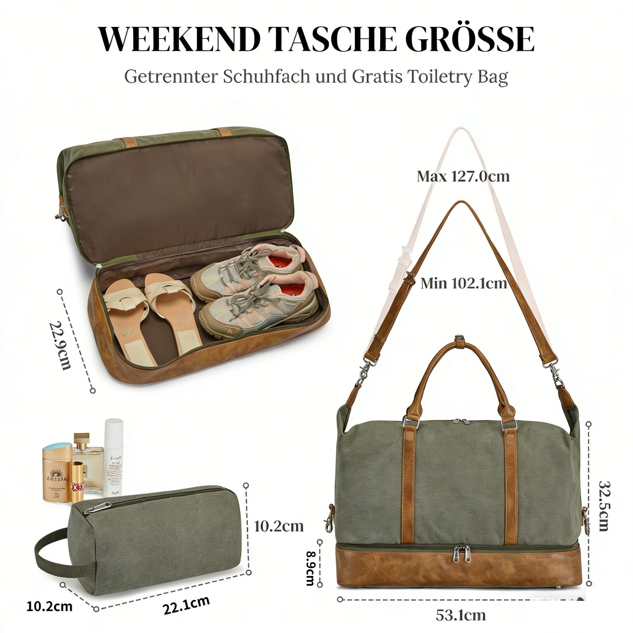 S-ZONE Reisetasche Weekender Reisetasche Tragetasche Freizeittasche Gymbag, Hängekoffer Reisetaschen mit Schuhfach für Damen und Herren – Bild 2 von 5