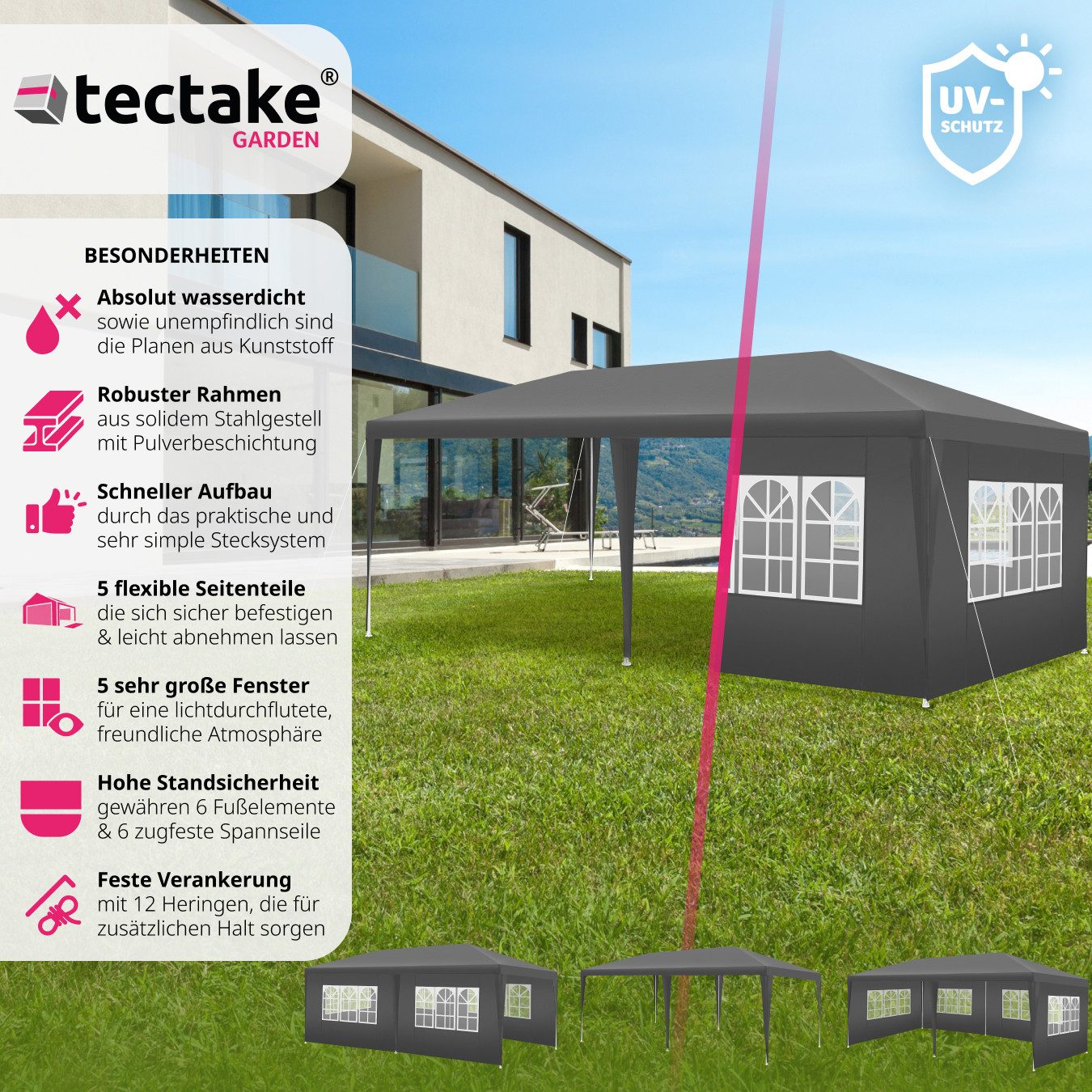 tectake Pavillon Terrassenüberdachung Vivara 6x3m mit günstig online kaufen