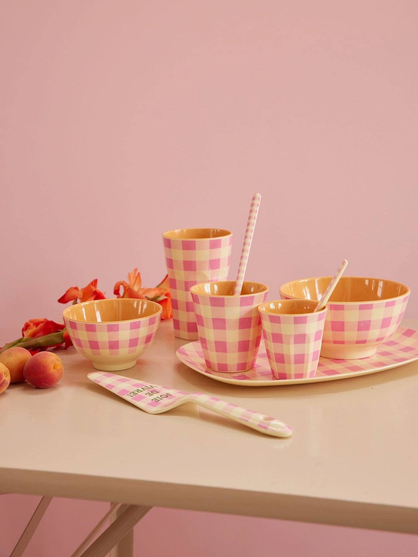 rice Becher Rice Melamin Becher Medium Pink mit Streifen Muster, 1-tlg., Melamin