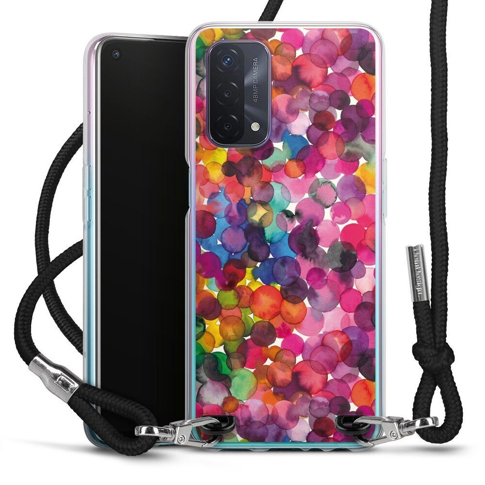 DeinDesign Handyhülle bunt Punkte Wasserfarbe Overlapped Watercolor Dots, Oppo A54 5G Handykette Hülle mit Band Case zum Umhängen