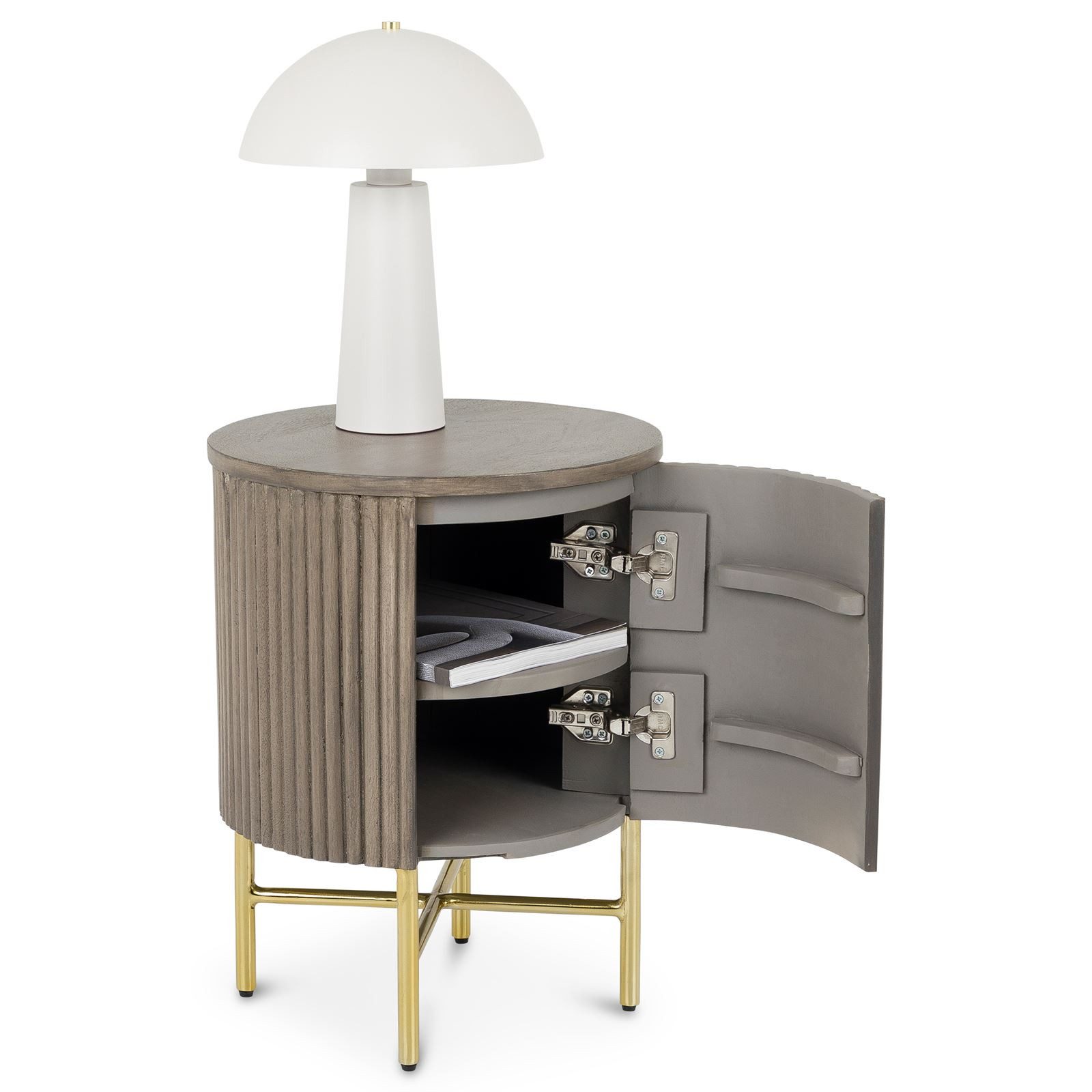 IDIMEX Nachttisch FLUTED, Beistelltisch rund 40 cm mit Lamellen-Optik aus Mangoholz Grau