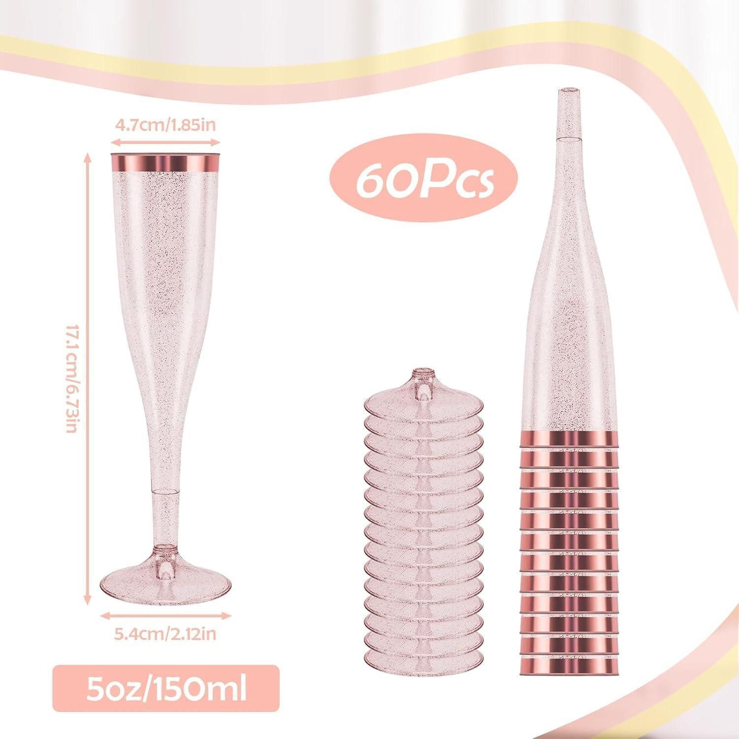 LuxusKollektion Champagnerglas Sektgläser Kunststoff 150ml Rosegold Glitter Mehrweg 60 60 Roségold