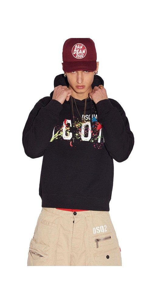 Rundhalspullover Dsquared2 Icon Splash Hoodie Schwarz Herren
