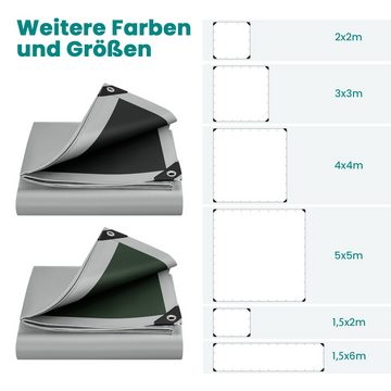 Woltu Schutzplane, Abdeckplane wasserdicht, mit Ösen, UV-Schutz, reißfest, Grau-Schwarz