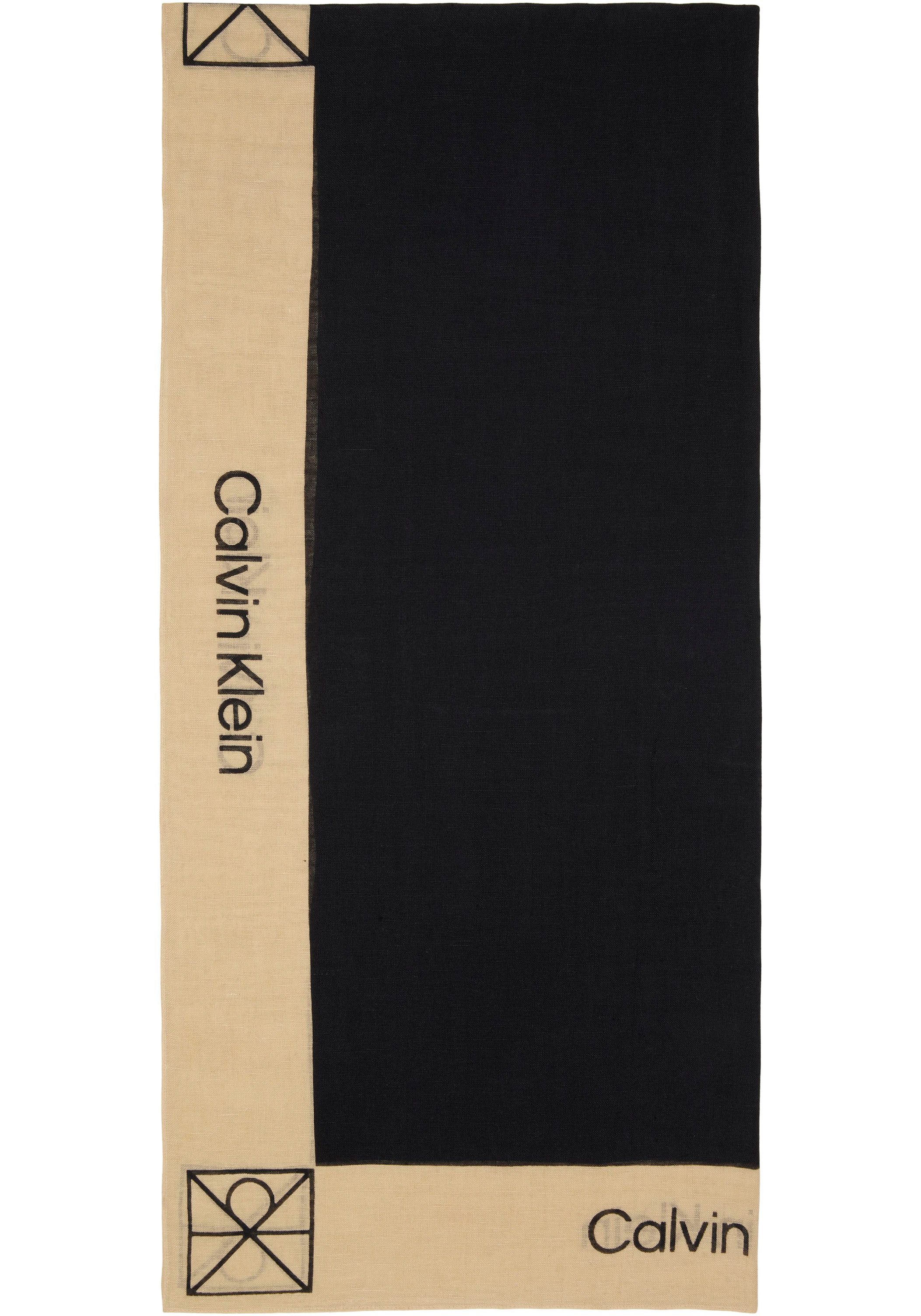Calvin Klein Modetuch LINEN BLEND EMBLEM PAREO SCARF, Mit Farbkontrasten