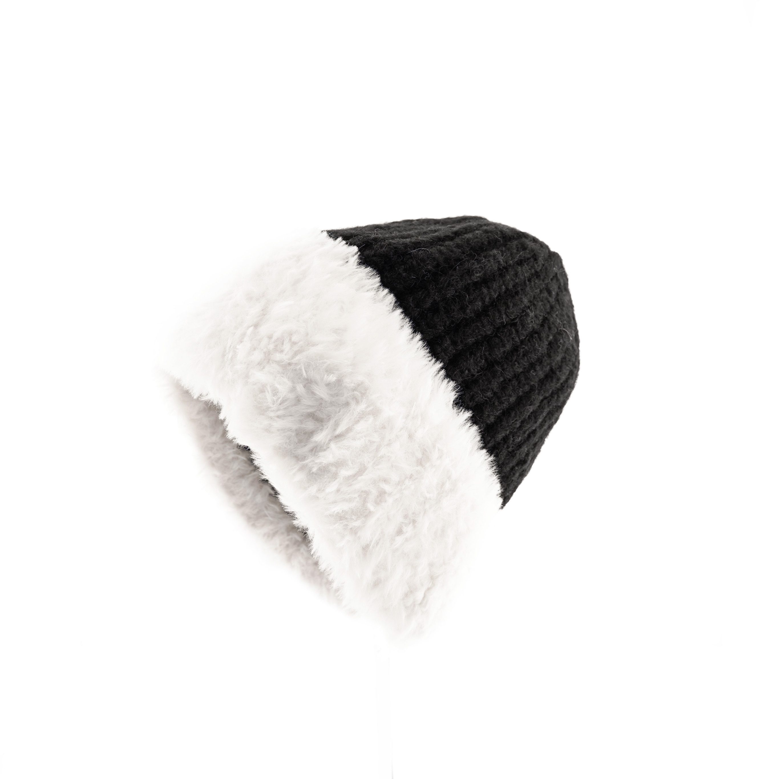 Faera Strickmütze Wintermütze mit weißem Plüsch OneSize für Unisex mit Innenfutter