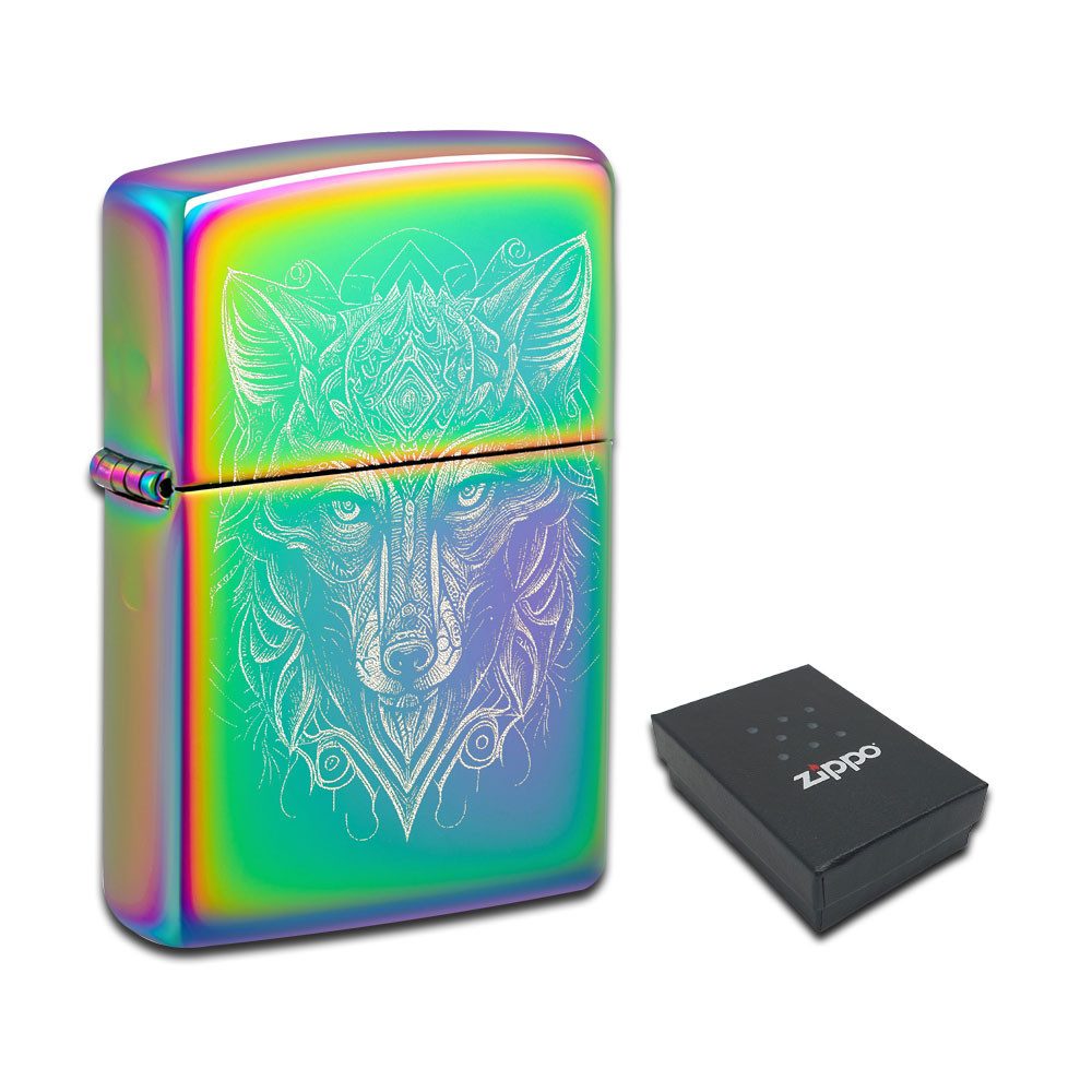 Zippo Feuerzeug Zippo Wolf Motive Feuerzeuge Benzinfeuerzeug Geschenk Box, Geschenk Box, Anmutige Wolf Designs