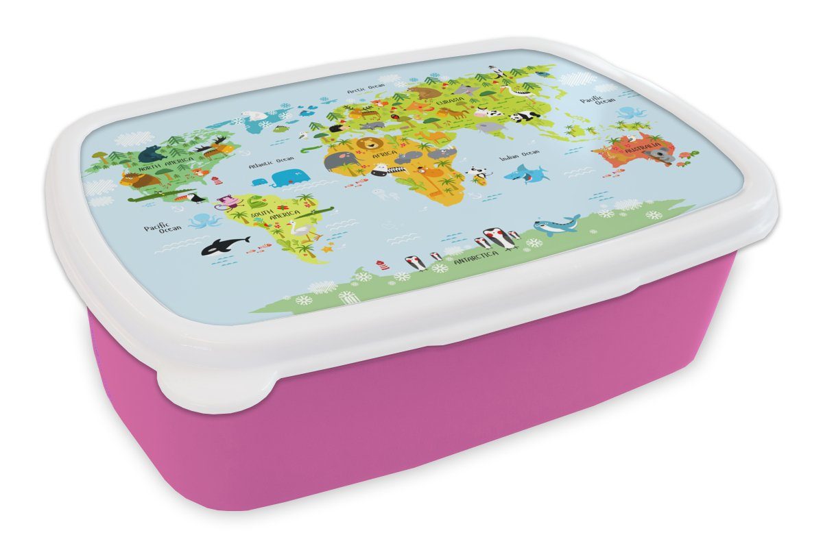 für Kinder, rosa - Natur Snackbox, Brotbox Mädchen, Mädchen, Kinder - Kunststoff Weltkarte Brotdose - Jungen Erwachsene, - Kunststoff, (2-tlg), - MuchoWow Lunchbox Tiere