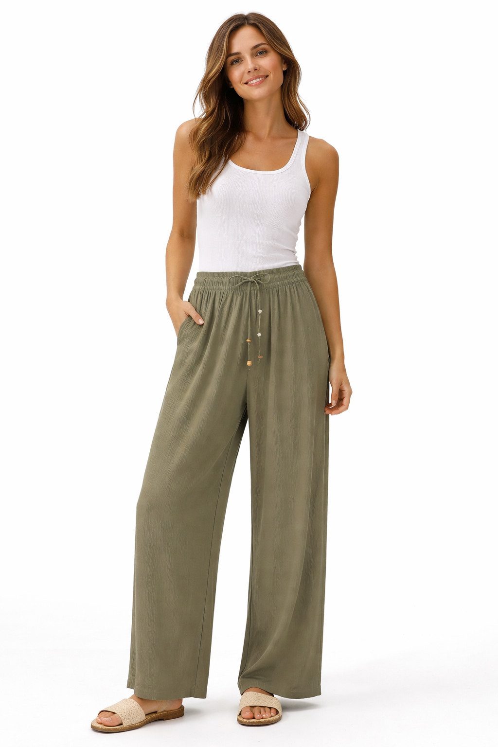 Eight2Nine Chinos Damen Luftige Sommerhose Freizeit Weit geschnitten Stoffhose Musselin