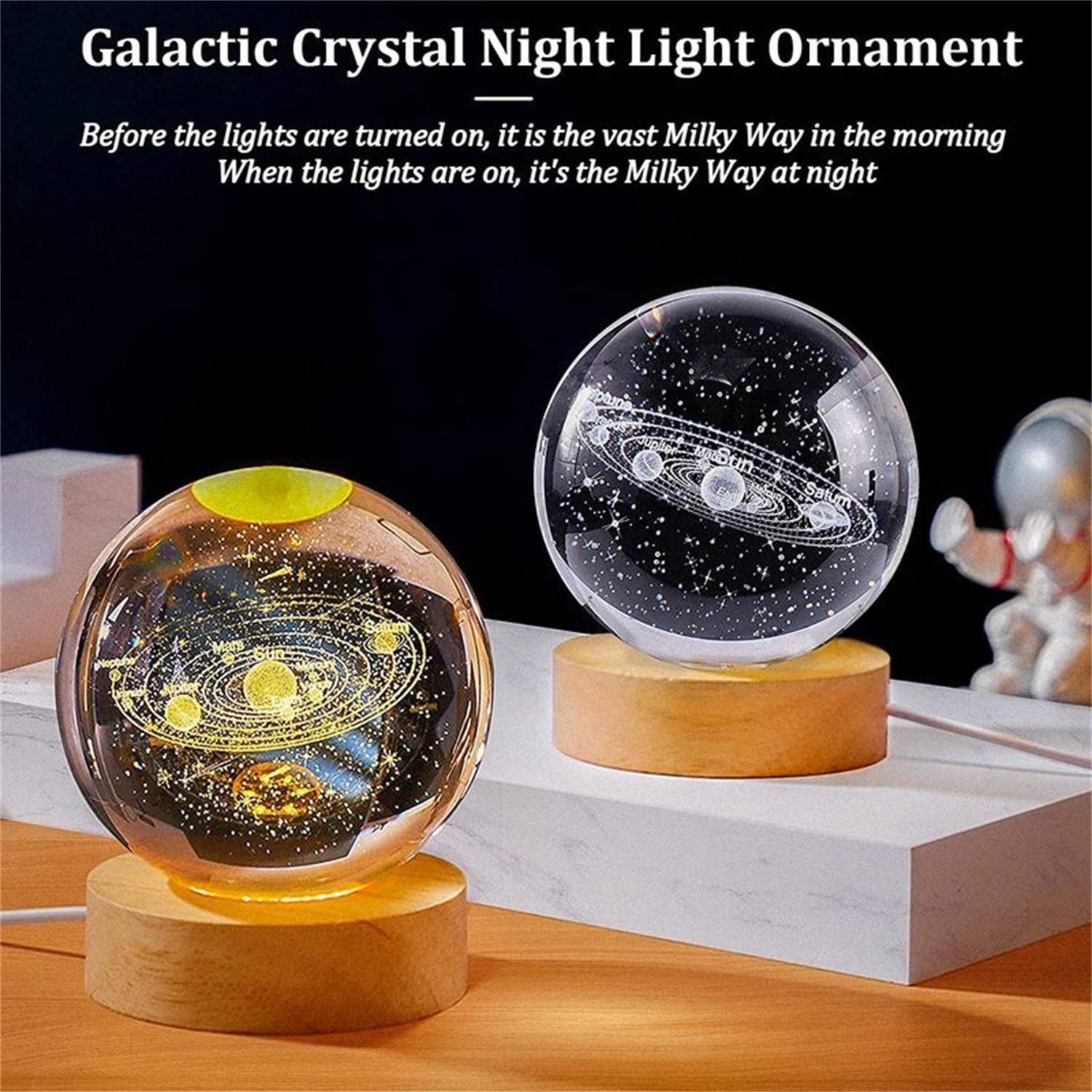 autolock LED Nachtlicht 3D-Sonnensystem Laser Kristall schnitzen Nachtlicht Farbe kugel