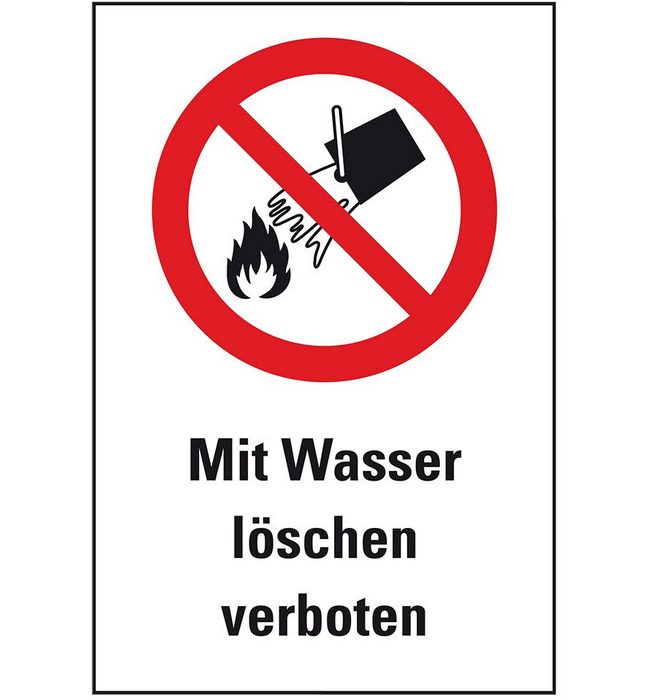 König Werbeanlagen Hinweisschild Schild I Verbots-Kombischild Mit Wasser löschen verboten Kunststoff 200x300mm ASR A1.3 DIN EN ISO 7010 P011