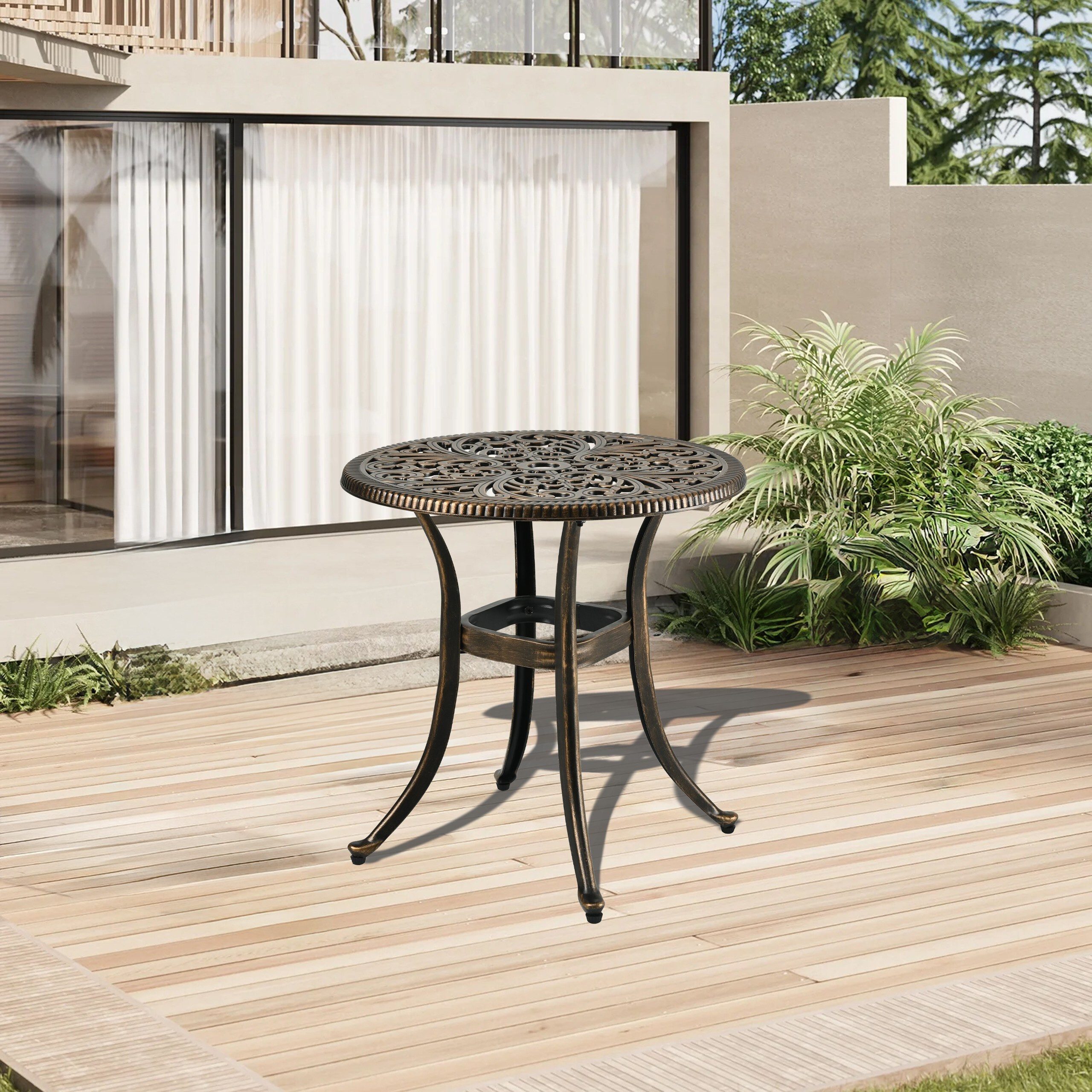 relaxdays Gartentisch Runder Gartentisch mit Schirmloch, Schwarz-Bronze günstig online kaufen