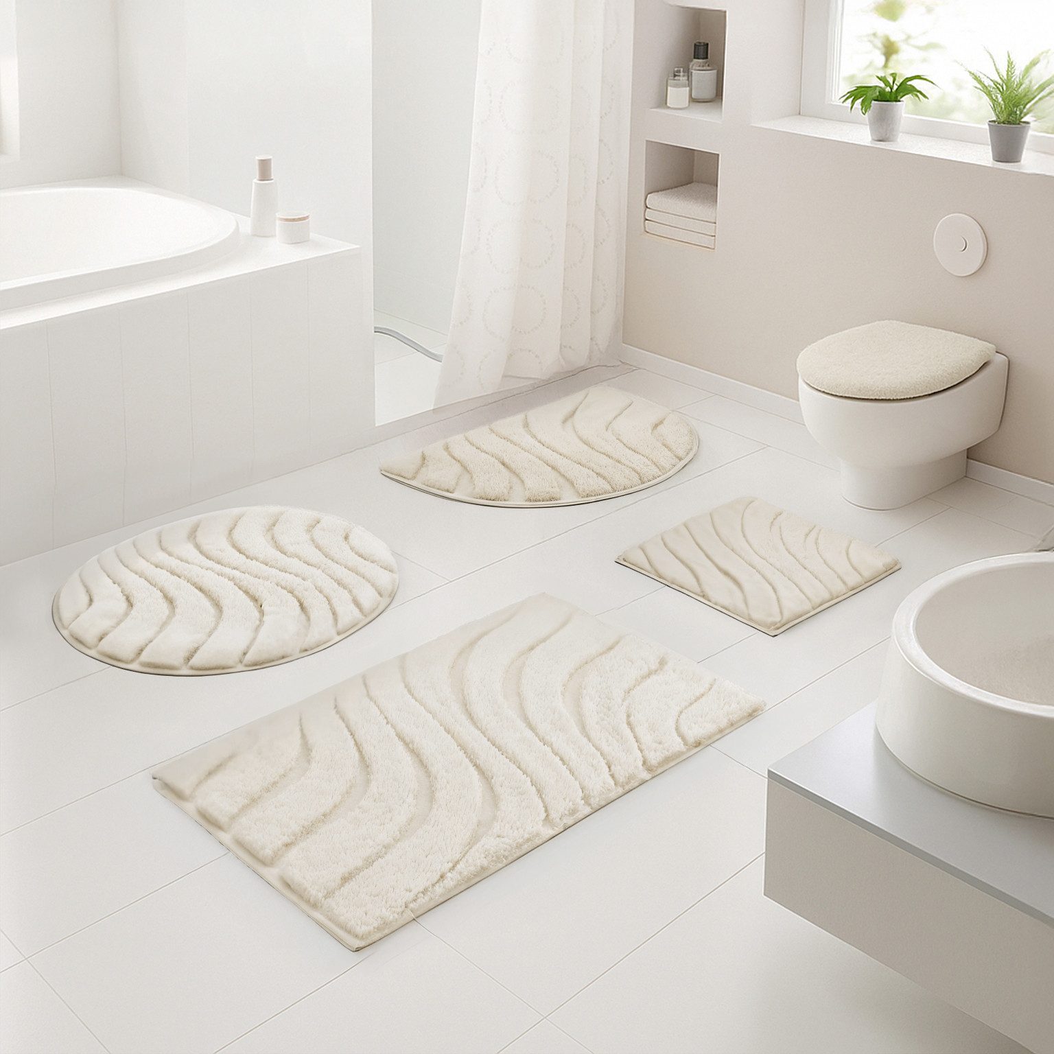 OTTO home Badematte Levii, Badvorleger, Badezimmer Teppich, sehr weich, Höhe 20 mm, rutschhemmend beschichtet, fußbodenheizungsgeeignet, schnell trocknend, Polyester, rechteckig, Hoch-Tief-Effekt, weiche Haptik, Made in Europe