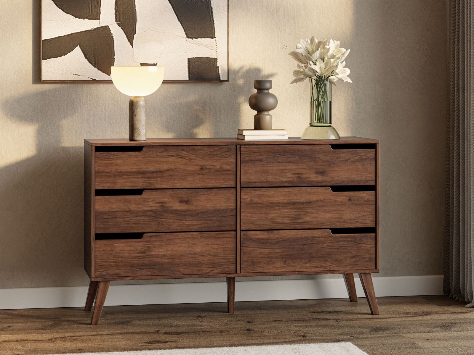 Compleo Kommode mit 6 Schubladen, Japandi Design, Sideboard mit 6 Schubladen MONIS