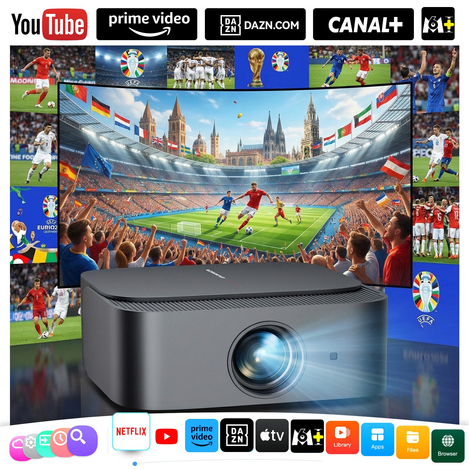 ZOOMCAT Beamer 4K Mit Netflix Zertifizierung 2026 Upgrade UHD Wifi6 Heimkino Beamer (25000 lm, 25000 : 1, 3840x2160, 1920x1080 px, Elektrische Fokus)