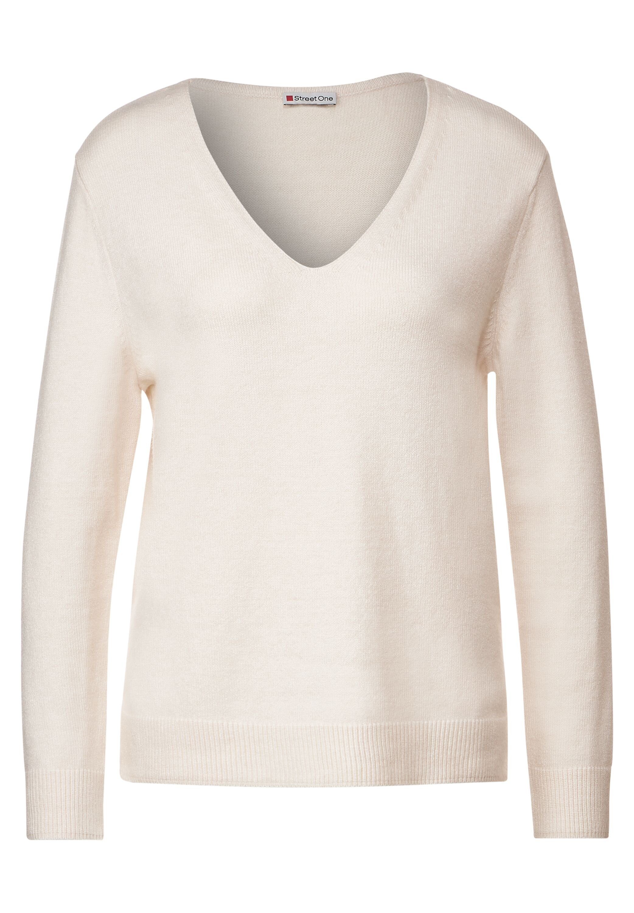 STREET ONE V-Ausschnitt-Pullover Pullover mit V-Ausschnitt cream white melange