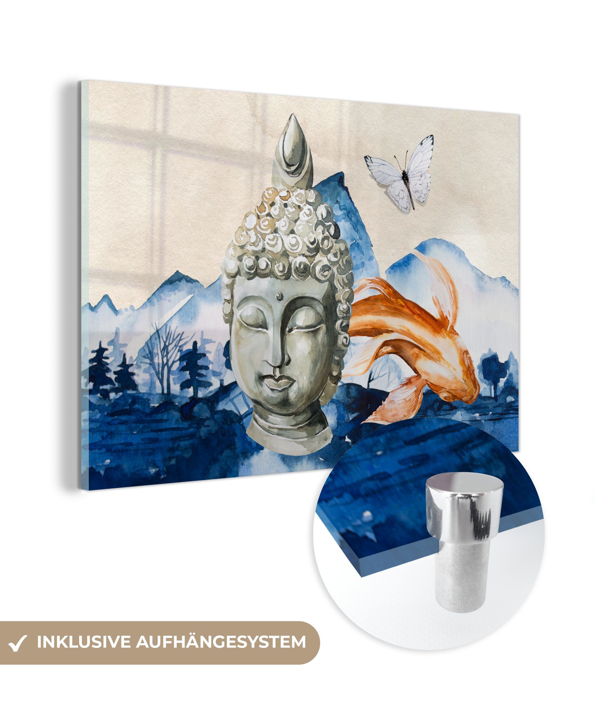 Wohnzimmer & - Berg, - St), Schlafzimmer MuchoWow Acrylglasbilder (1 Acrylglasbild Kopf Buddha