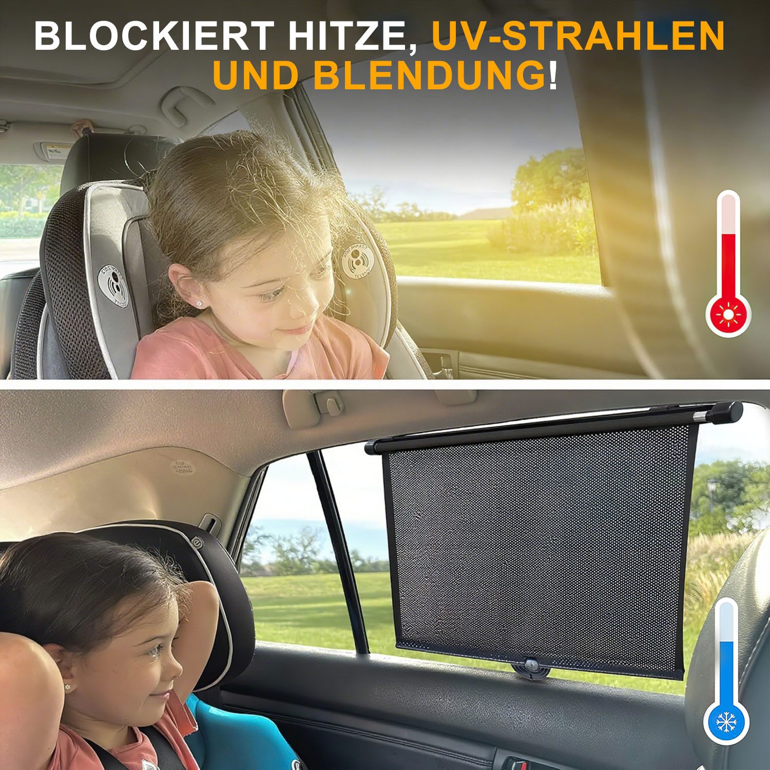 HEYHIPPO Car Sunshade Side Window Sun Visor Automatic Sunshade Curtain 2 Pieces, (Universal Sunshade with Suction Cup and Full Coverage, 40×45cm), Car Baby Blackout Curtains Black, Protect Privacy