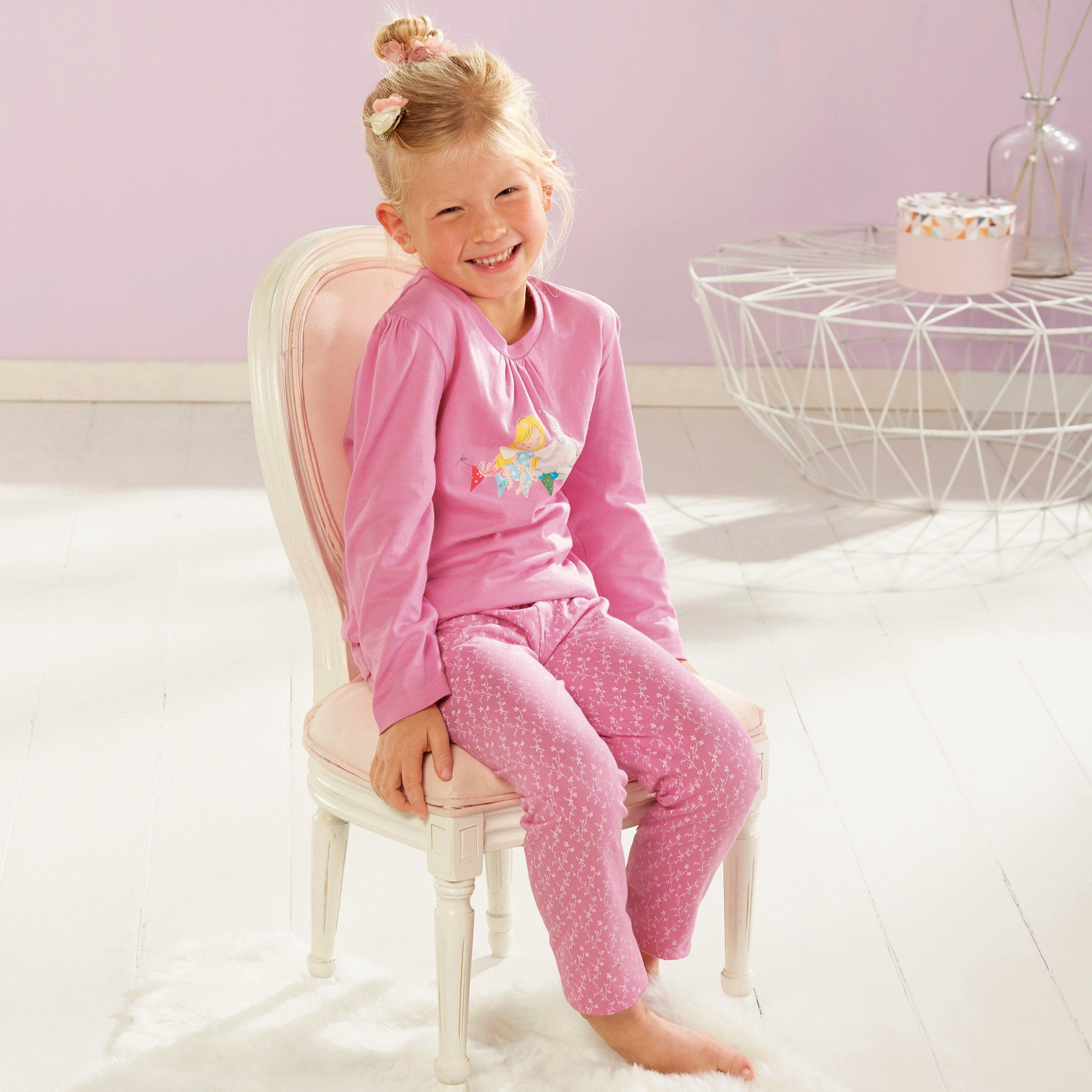 Erwin Müller Pyjama Kinder-Schlafanzug Single-Jersey gemustert/Tiermotive: Einhorn