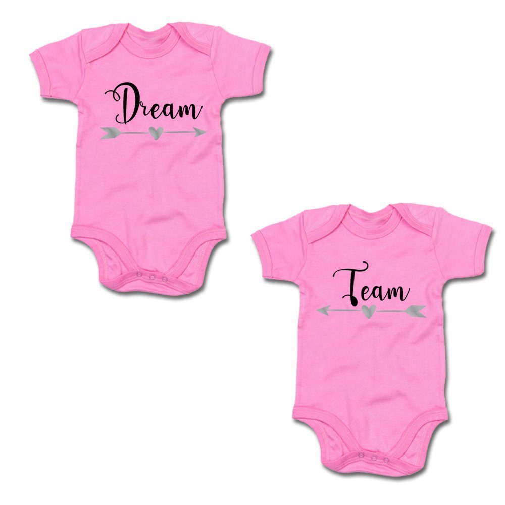 G-graphics Kurzarmbody Dream & Team (Zwillingsset / Twinset, 2-tlg., Baby-Body-Set) für Zwillinge / Twins mit Sprüchen